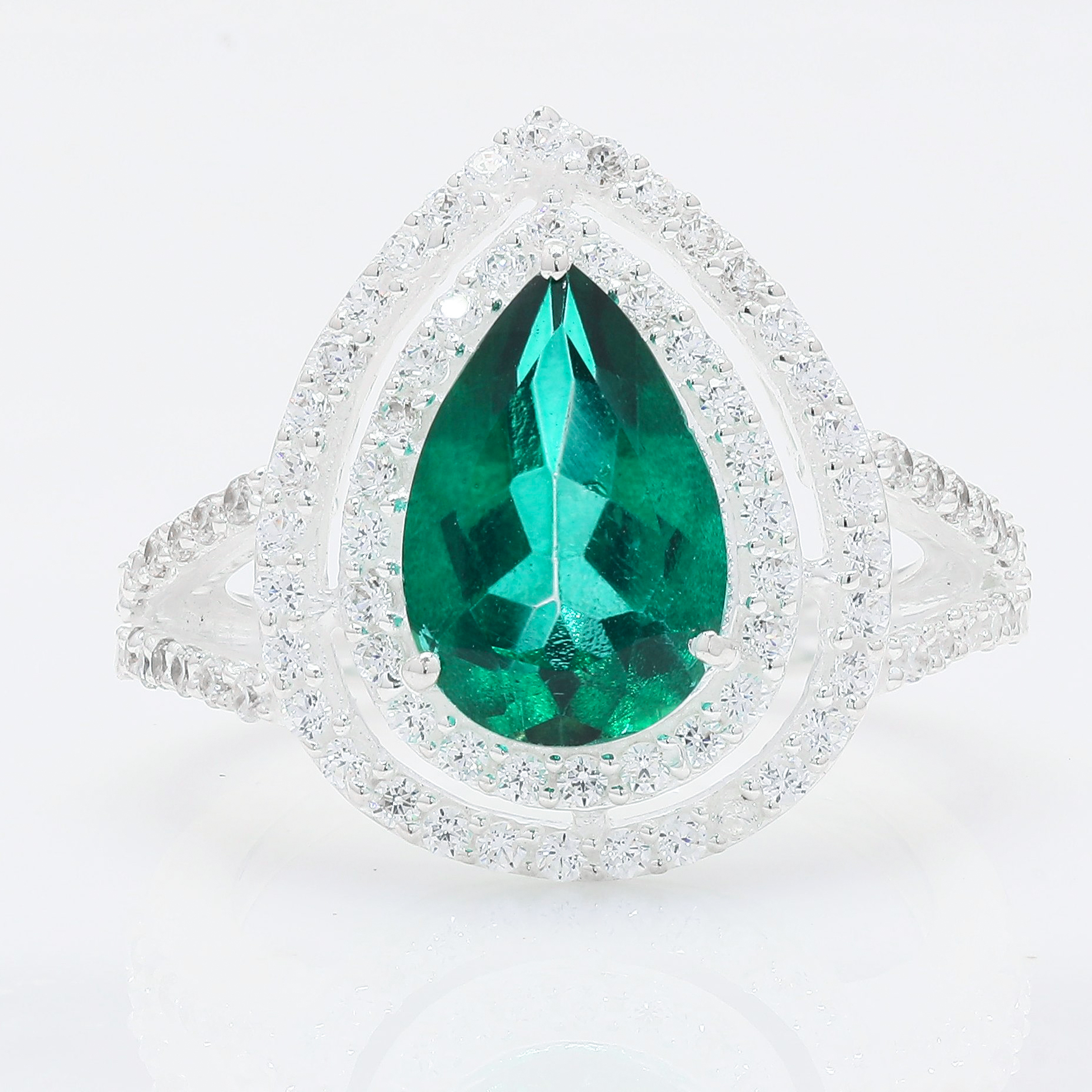 NO RESERVE 5.28 Ct Pear Green Topaz, Cubic Zirconia 925 Sterling Silver Ring
