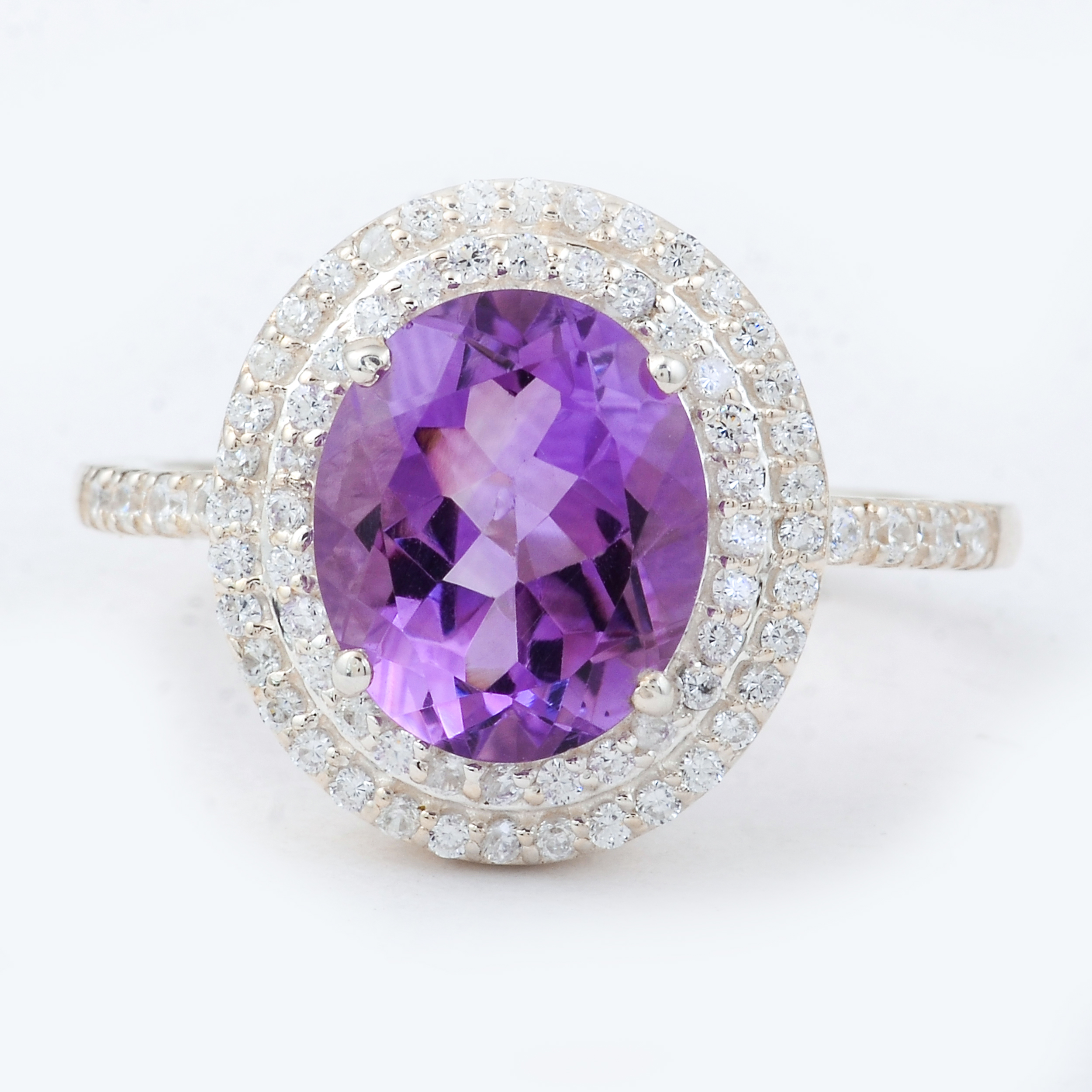 NO RESERVE 5.30 Ct Oval Amethyst, Cubic Zirconia 925 Sterling Silver Ring