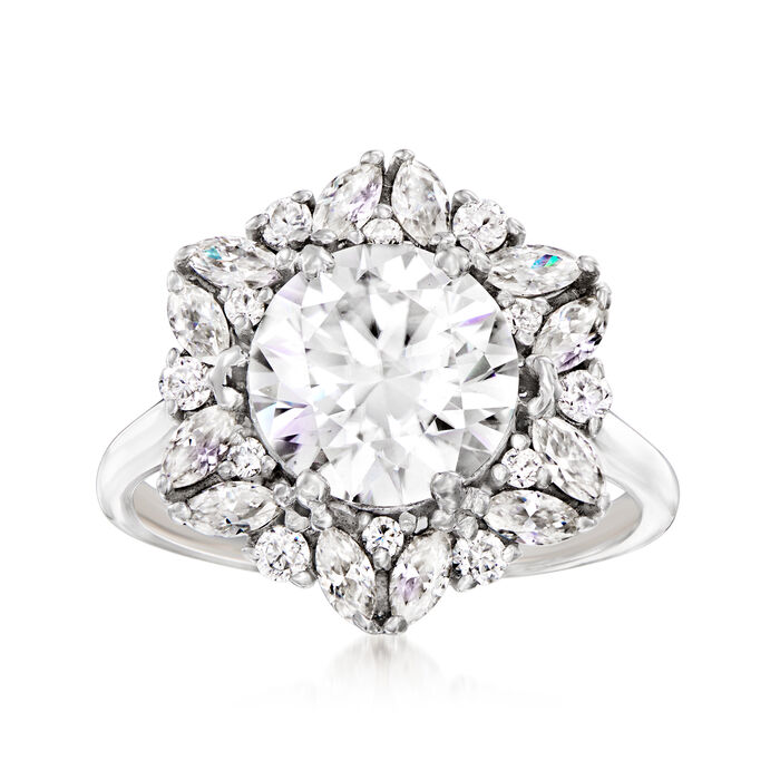 NO RESERVE 5.37 ct. t.w. Moissanite Hexagonal Ring in Sterling Silver. Size 7