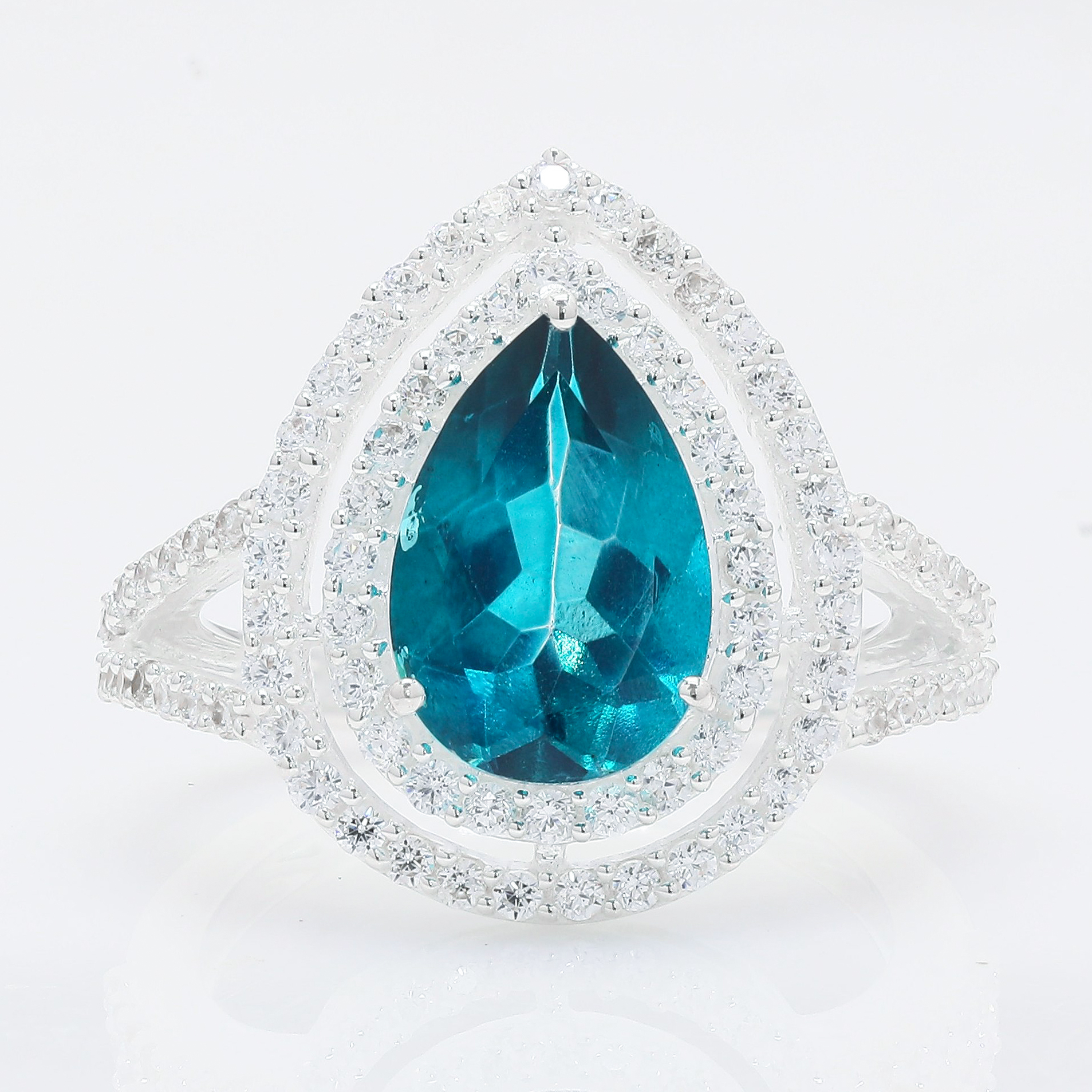 NO RESERVE 5.40 Ct Pear Paraiba Topaz, Cubic Zirconia 925 Sterling Silver Ring