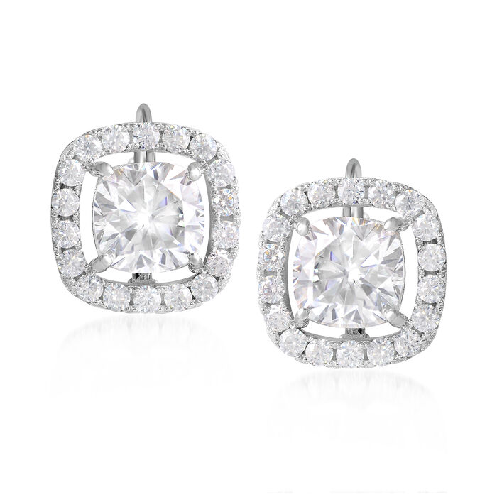 NO RESERVE 5.58 ct. Moissanite Cushion Sterling Silver Women Earrings