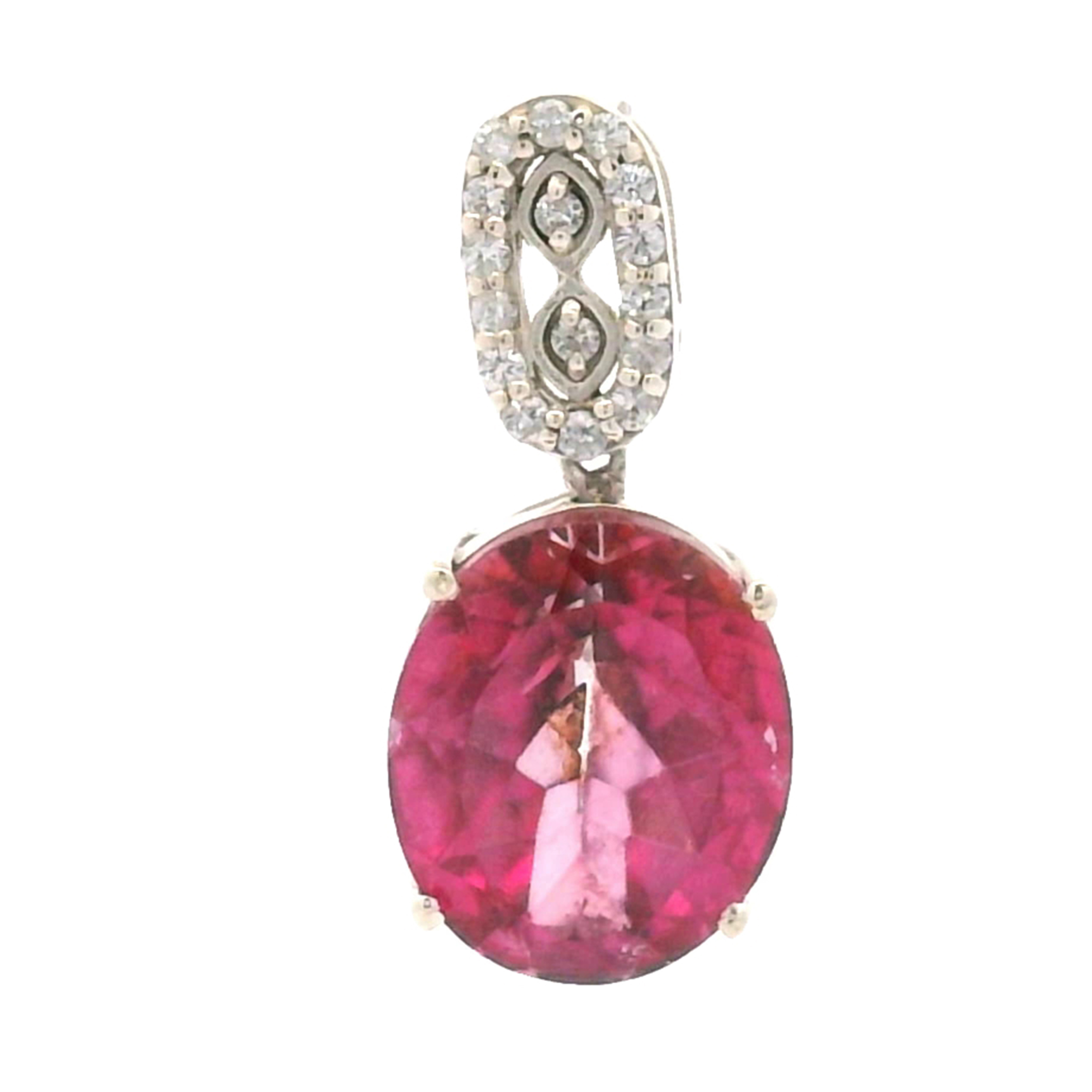 NO RESERVE 5.62 Ct Oval Pink Topaz, White Zircon, 925 Sterling Silver Pendant