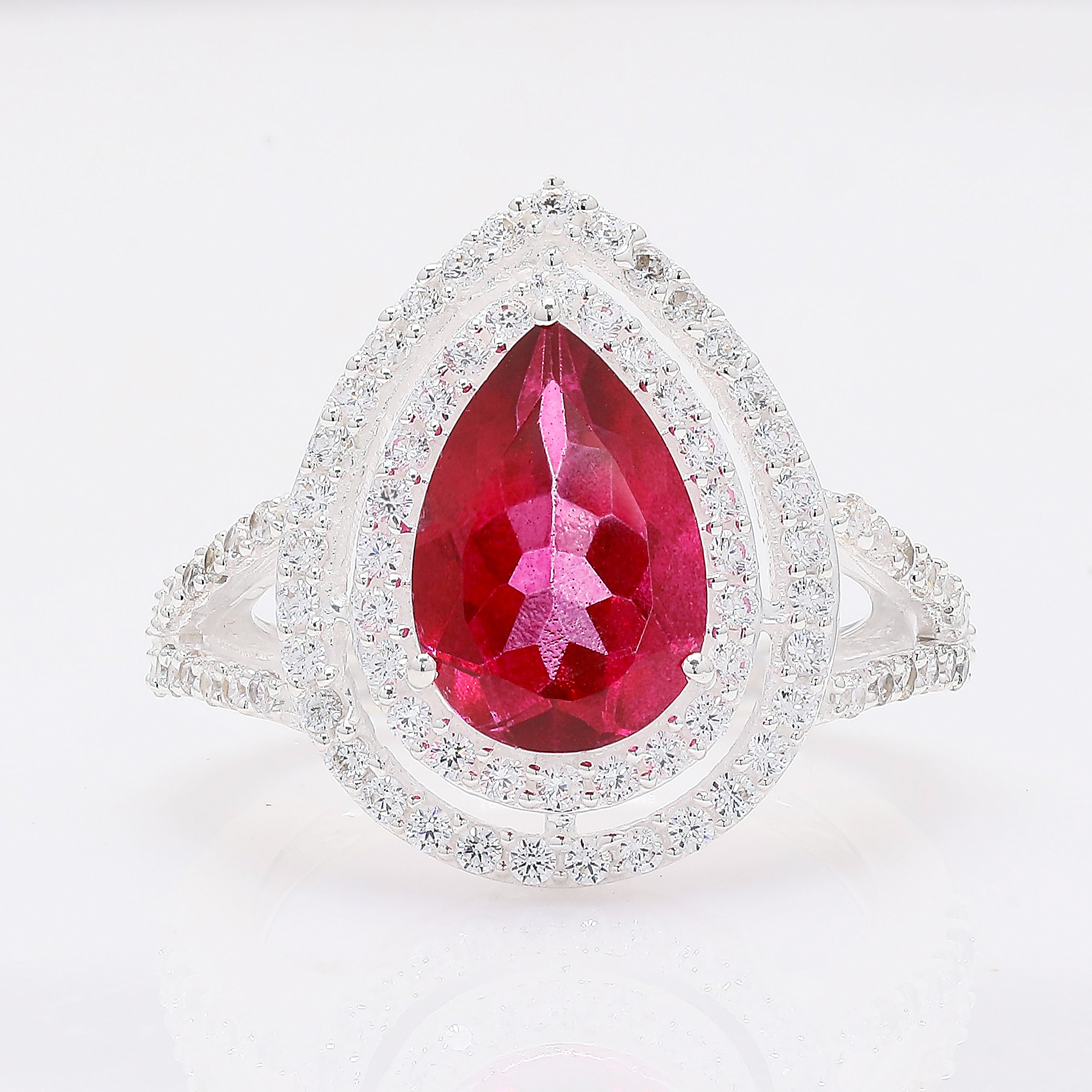 NO RESERVE 5.62 Ct Pear Pink Topaz, Cubic Zirconia 925 Sterling Silver Ring