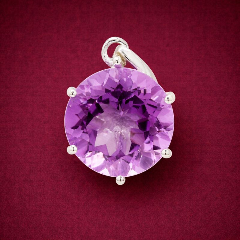NO RESERVE 6.06 Ct Round Amethyst 925 Sterling Silver Pendant