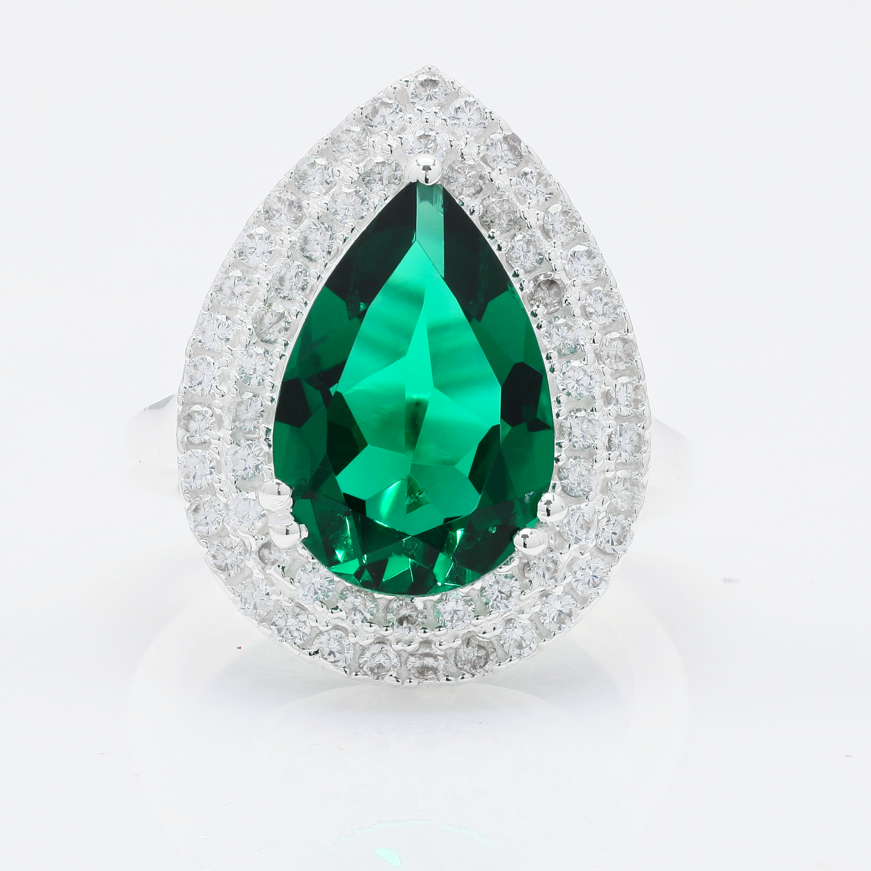 NO RESERVE 6.11 Ct Pear Created Emerald, Cubic Zirconia 925 Sterling Silver Ring
