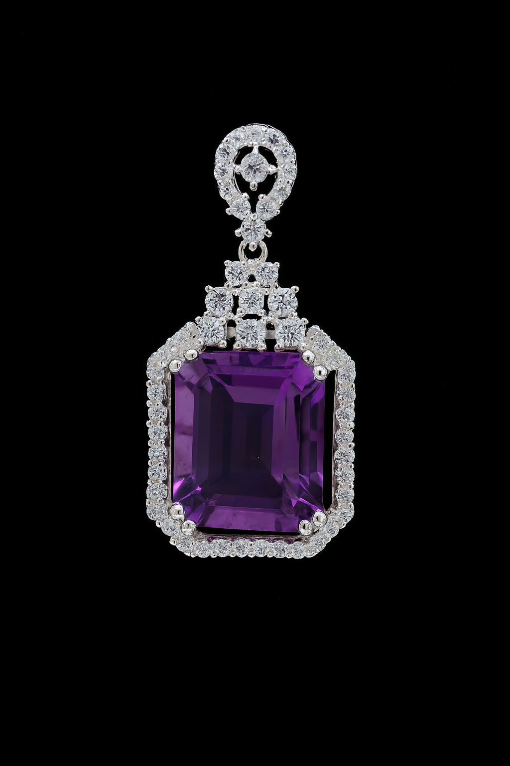 NO RESERVE 6.14 Ct Octagon Amethyst, Cubic Zirconia 925 Sterling Silver Pendant