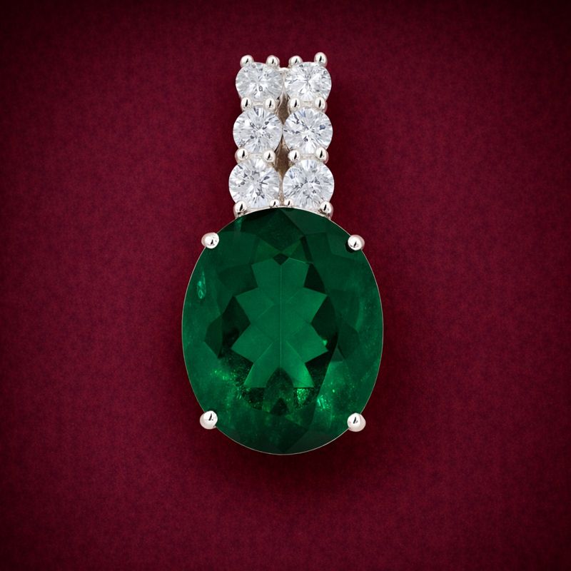 NO RESERVE 6.17 Ct Oval Green Topaz, Cubic Zirconia 925 Sterling Silver Pendant