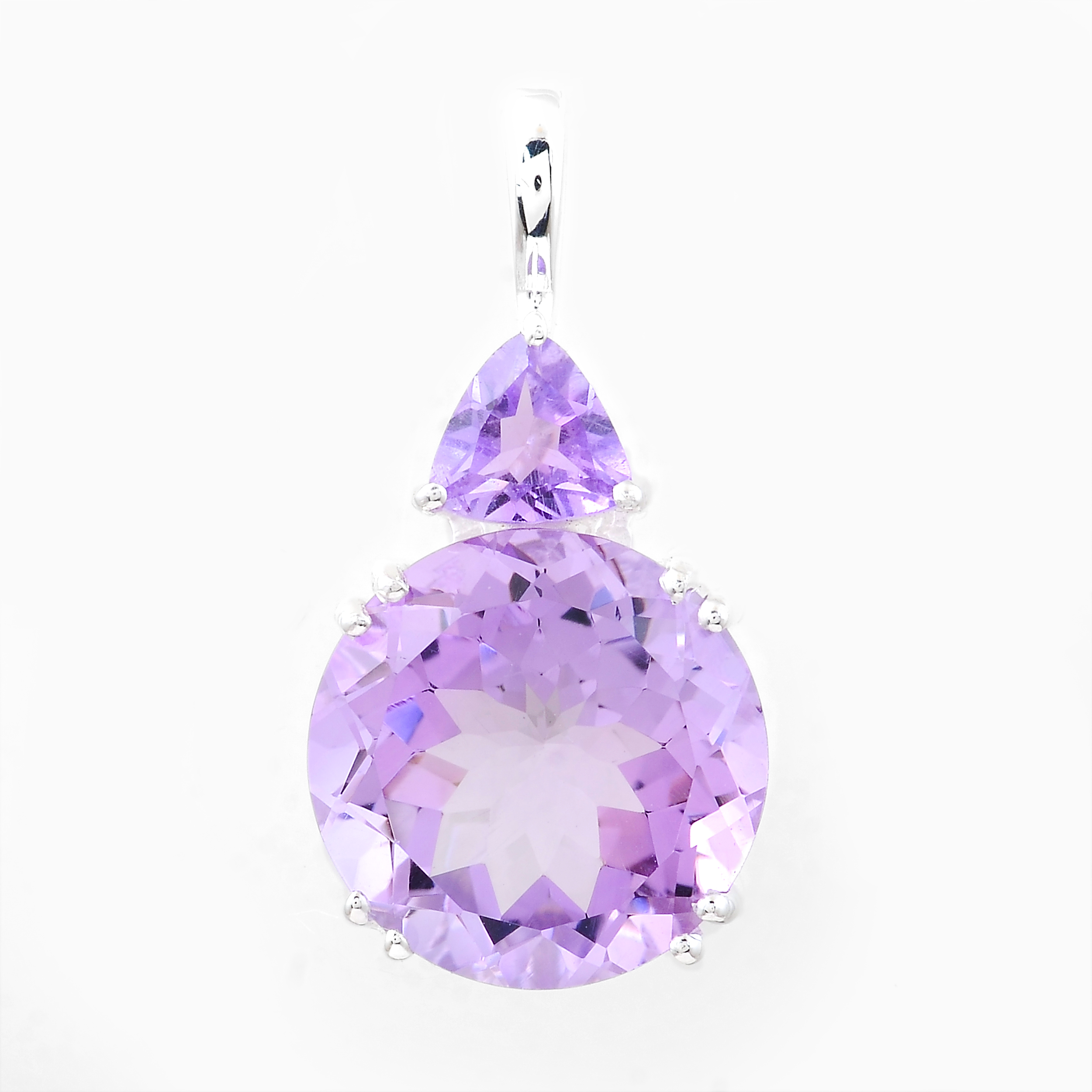 NO RESERVE 6.25 Ct Round Amethyst, Cubic Zirconia 925 Sterling Silver Pendant