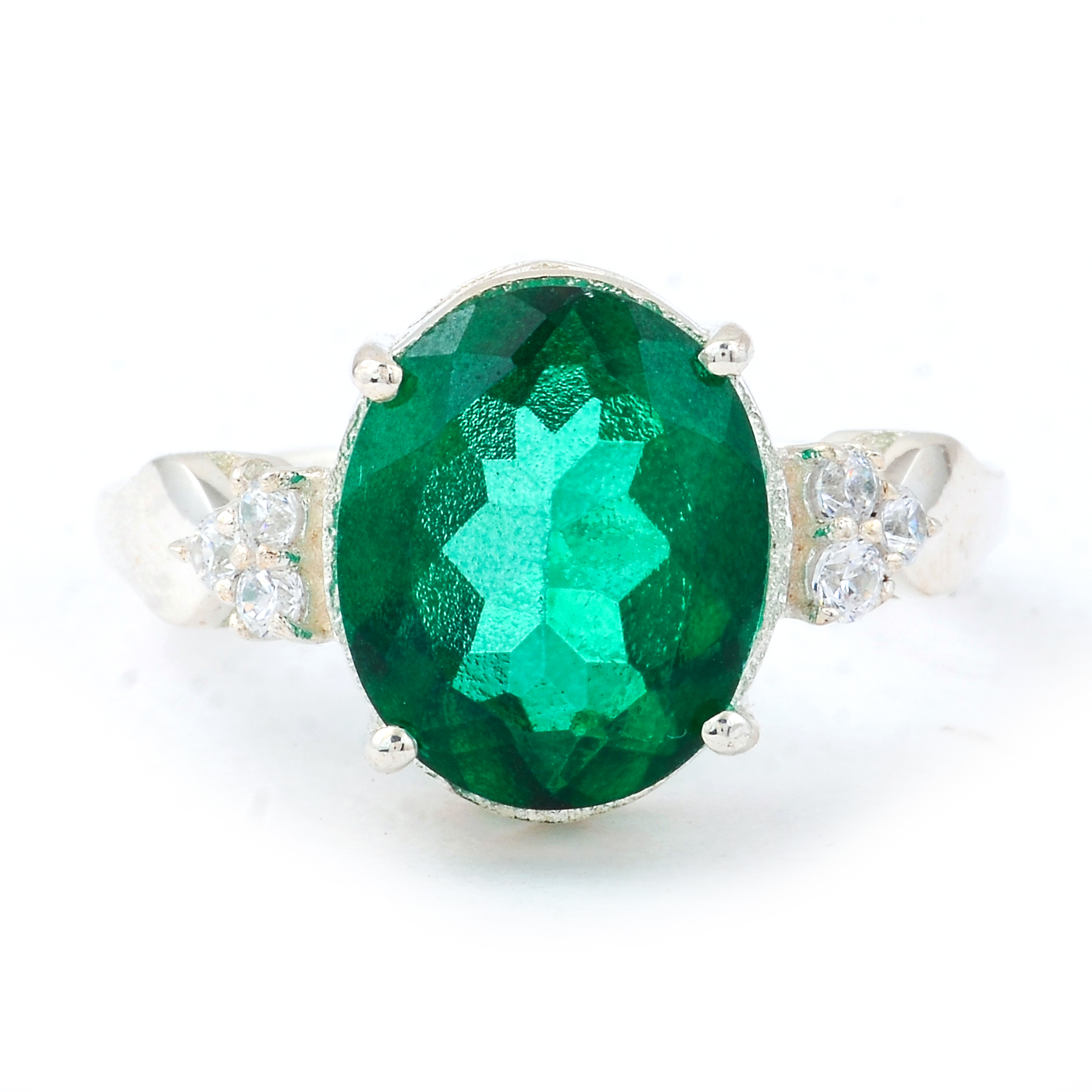 NO RESERVE 6.28 Ct Oval Green Topaz, Cubic Zirconia, 925 Sterling Silver Ring