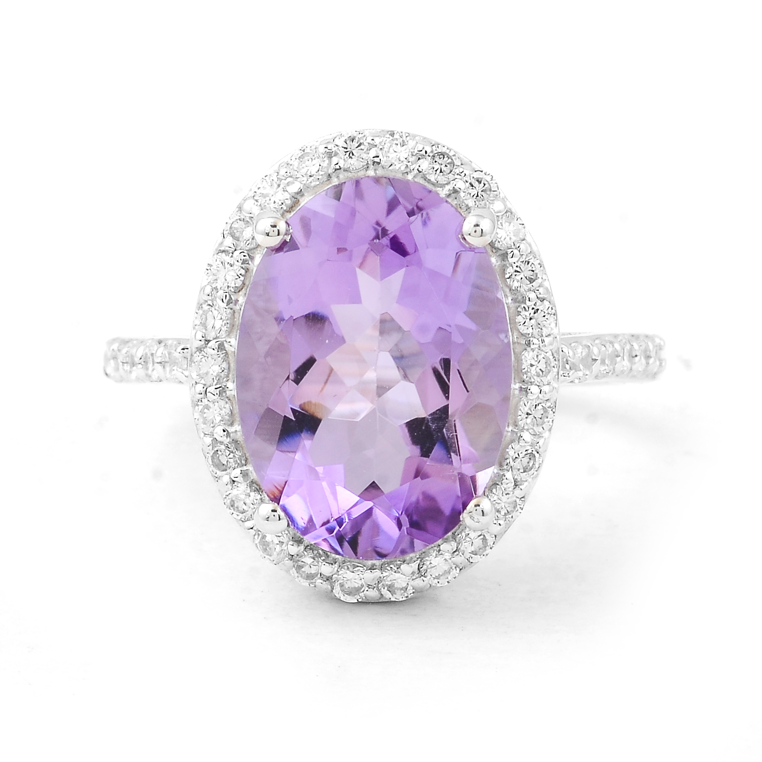 NO RESERVE 6.34 Ct Oval Amethyst, Cubic Zirconia, 925 Sterling Silver Ring