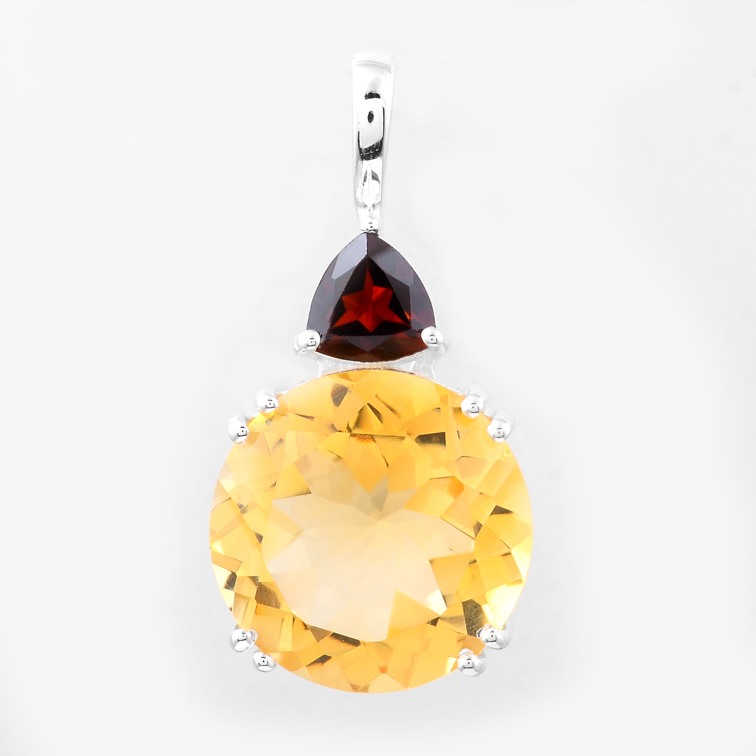 NO RESERVE 6.53 Ct Round Citrine, Garnet, Cubic Zirconia 925 Sterling Silver Pendant