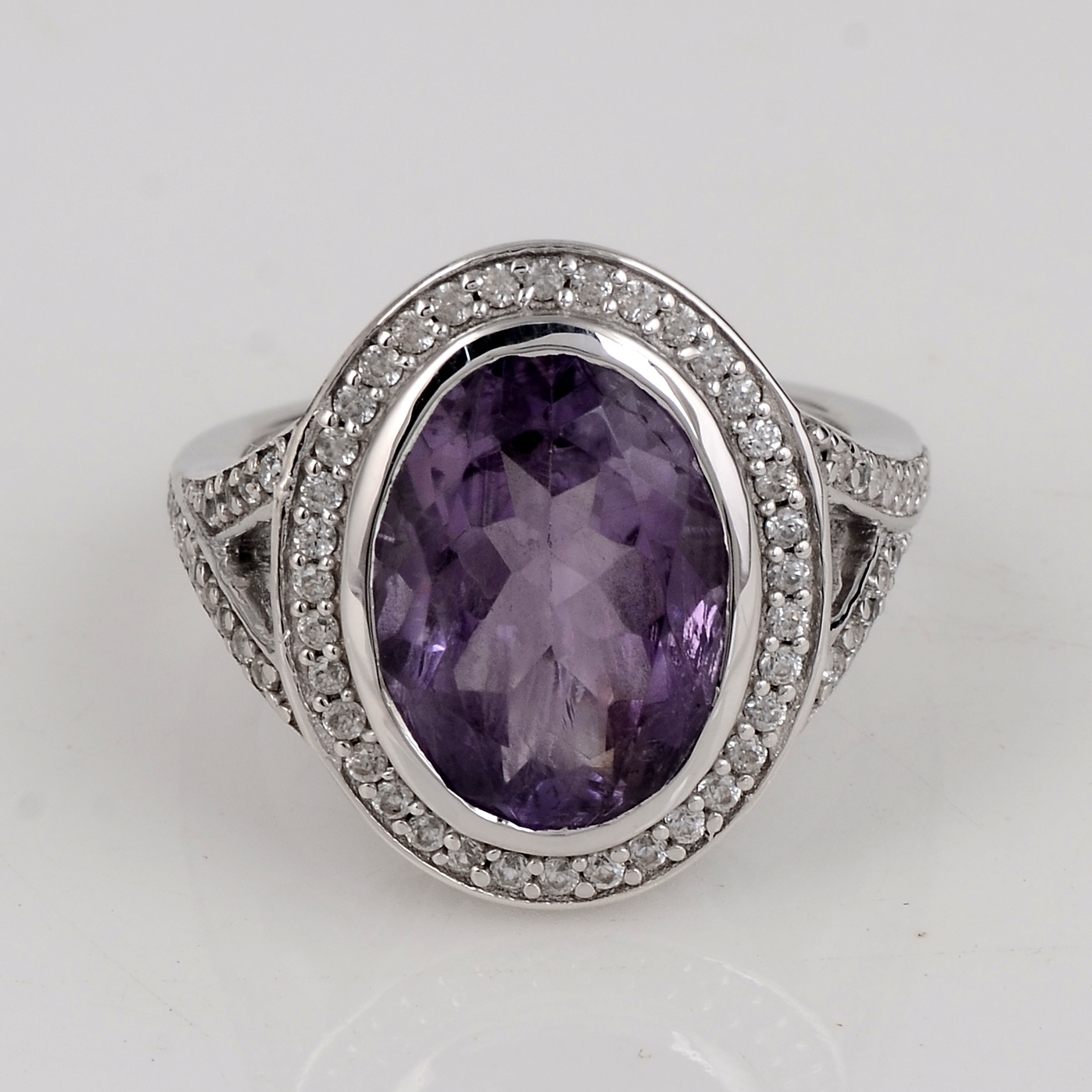 NO RESERVE 6.58 Ct Oval Amethyst, Cubic Zirconia, 925 Sterling Silver Ring