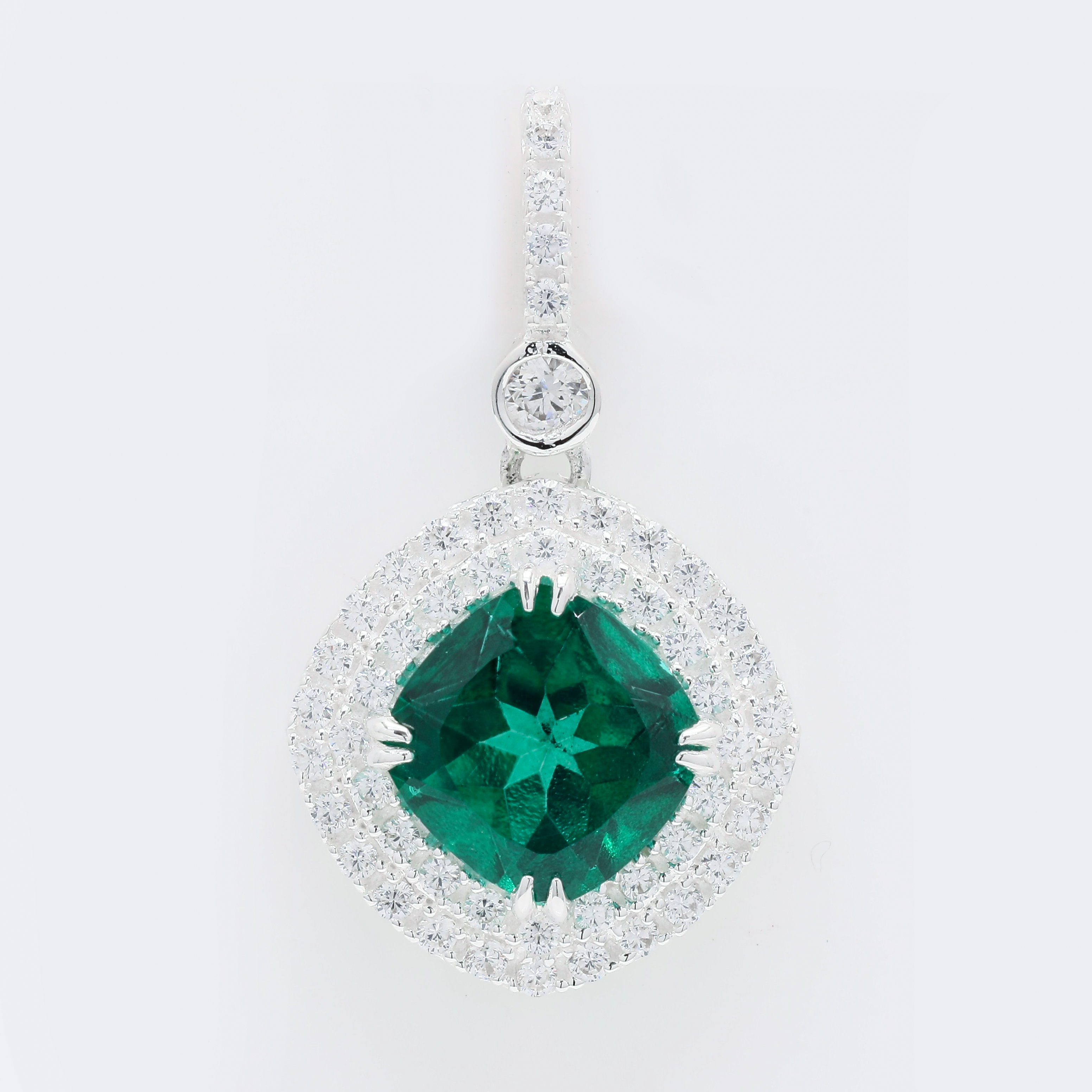NO RESERVE 6.66 Ct Cushion Green Topaz, Cubic Zirconia 925 Sterling Silver Pendant