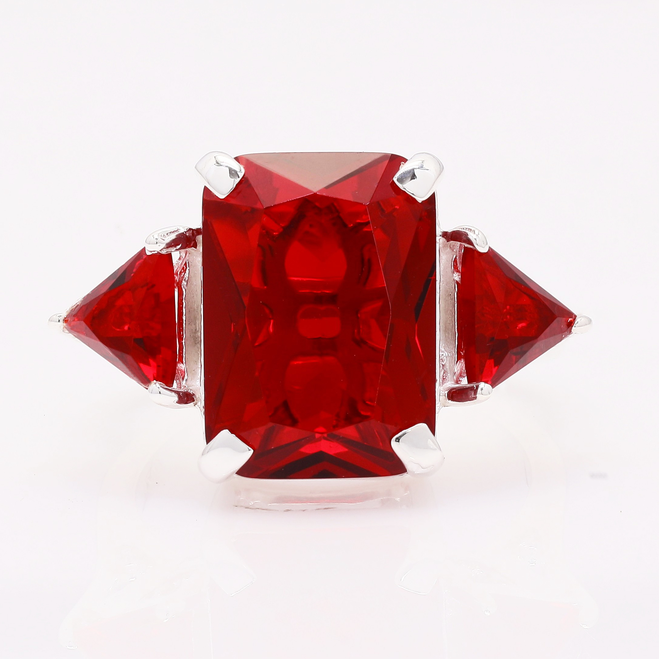 NO RESERVE 6.76 Ct Octagon Created Garnet 925 Sterling Silver Ring