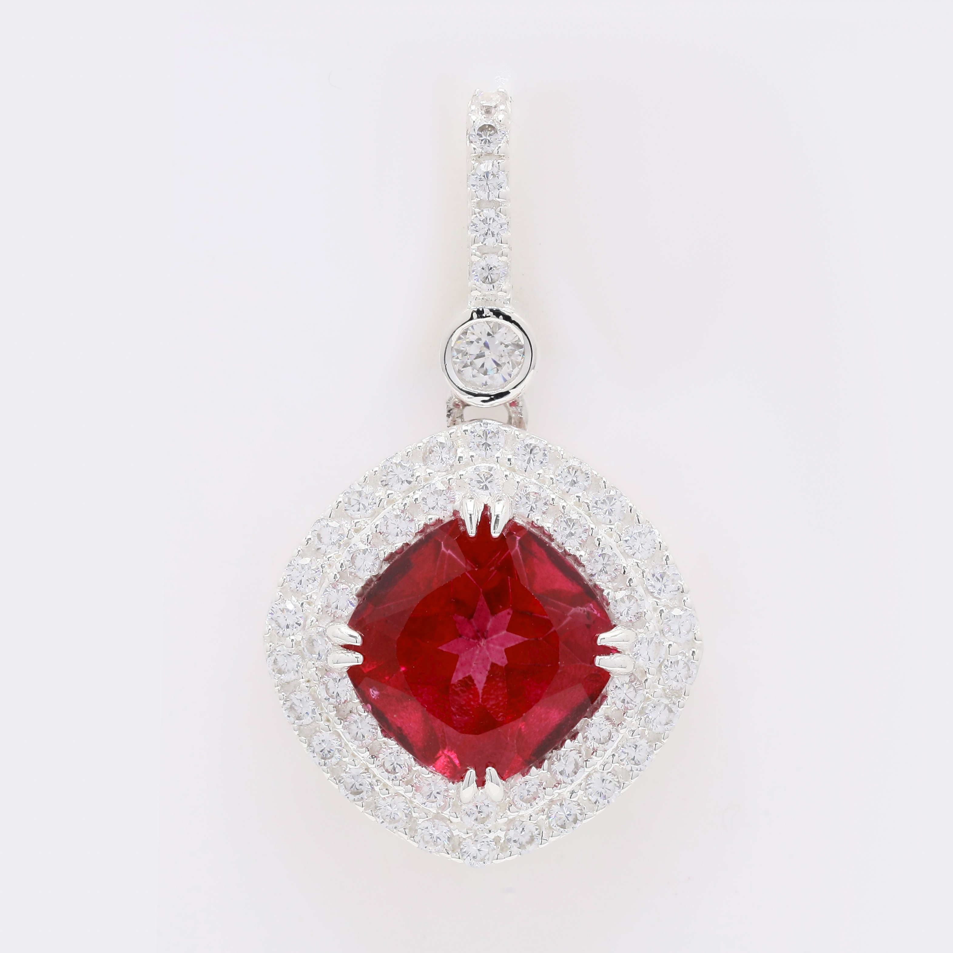 NO RESERVE 6.84 Ct Cushion Pink Topaz, Cubic Zirconia 925 Sterling Silver Pendant