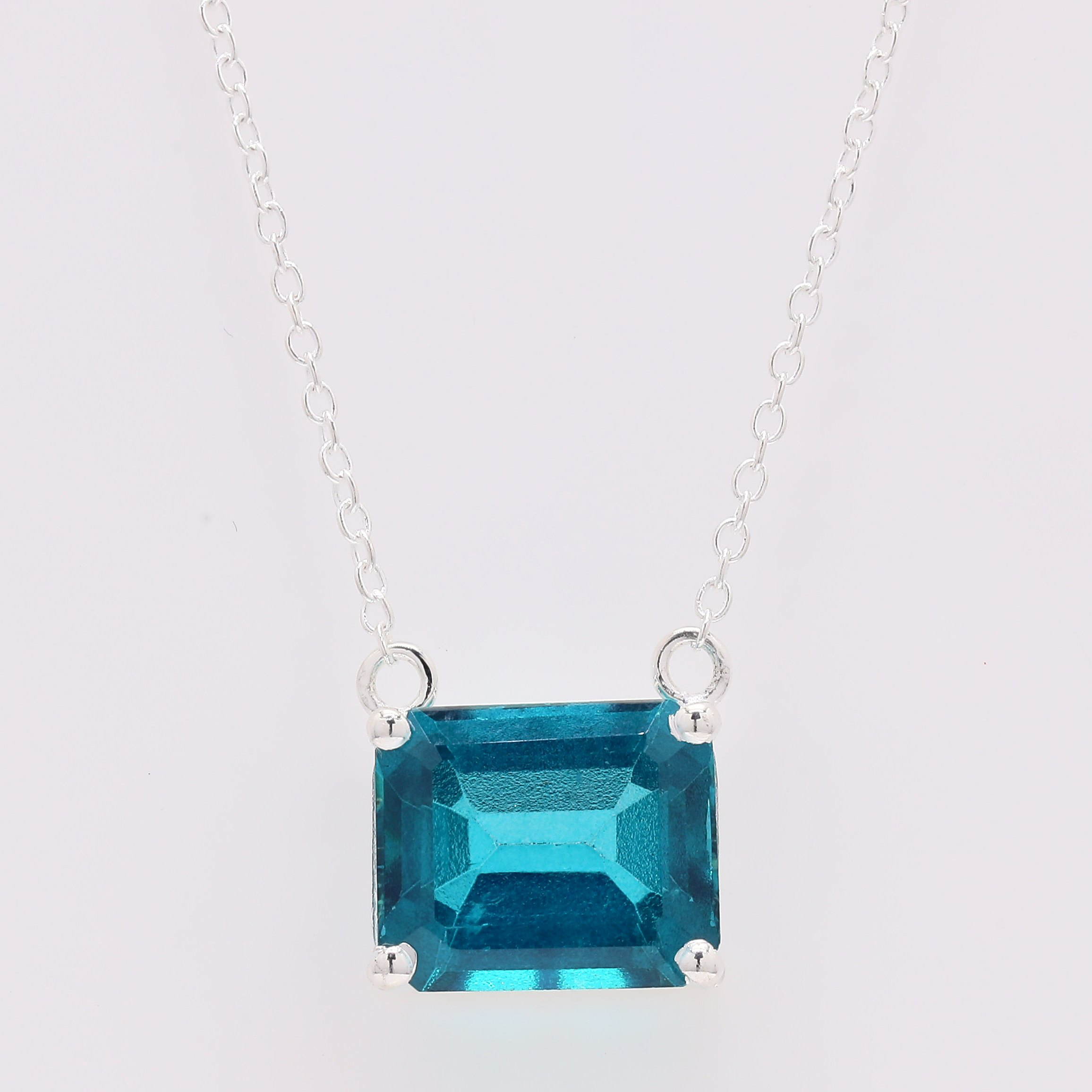 NO RESERVE 6.86 Ct Octagon Paraiba Topaz, Cubic Zirconia 925 Sterling Silver Pendant