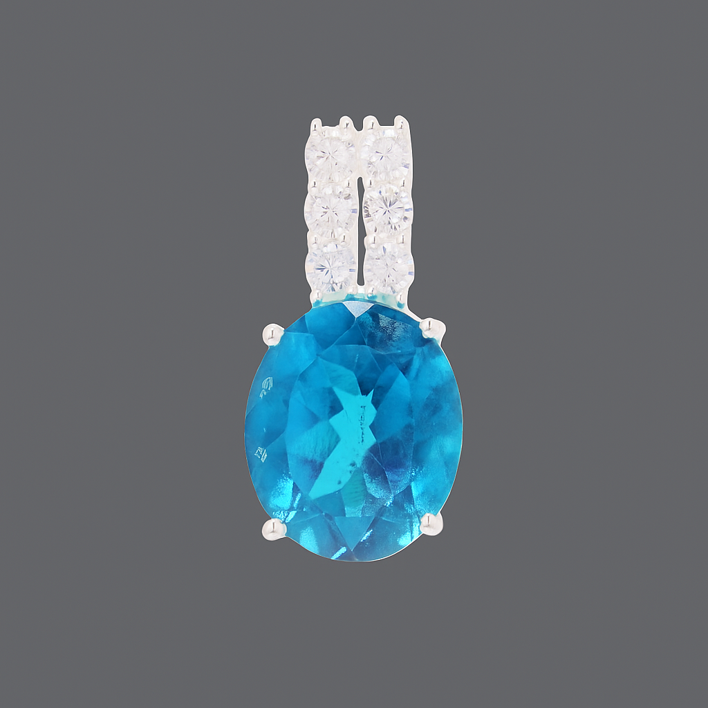 NO RESERVE 6.96 Ct Oval Paraiba Topaz, Cubic Zirconia 925 Sterling Silver Pendant