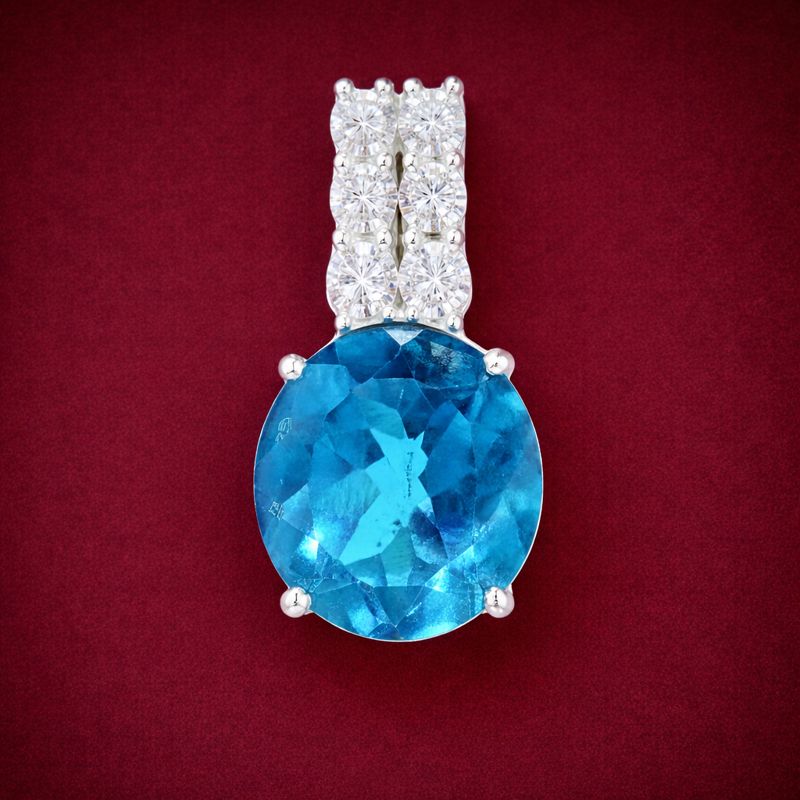 NO RESERVE 6.96 Ct Oval Paraiba Topaz, Cubic Zirconia 925 Sterling Silver Pendant