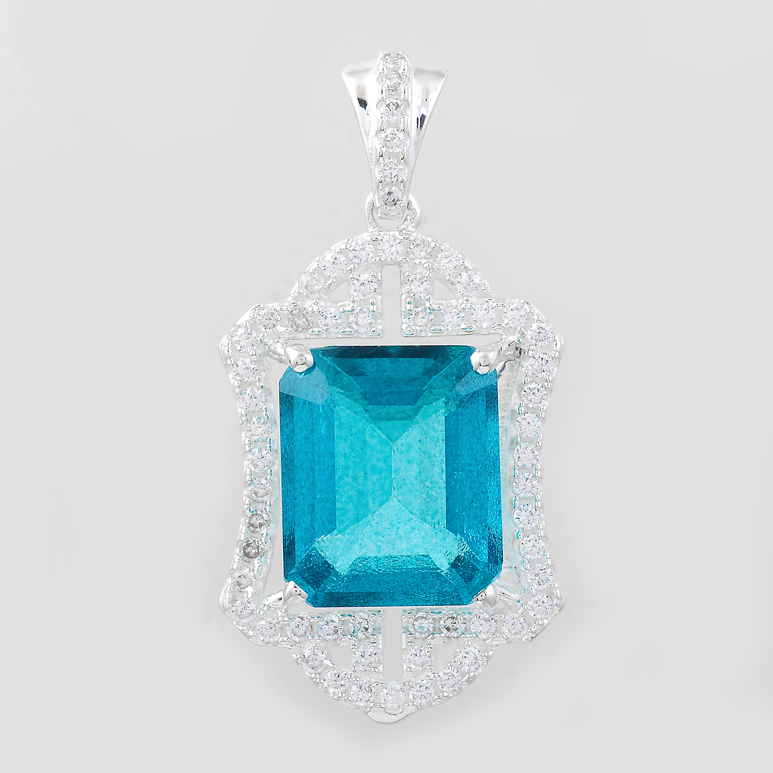 NO RESERVE 7.01 Ct Octagon Pariba Topaz, Cubic Zirconia, 925 Sterling Silver Pendant