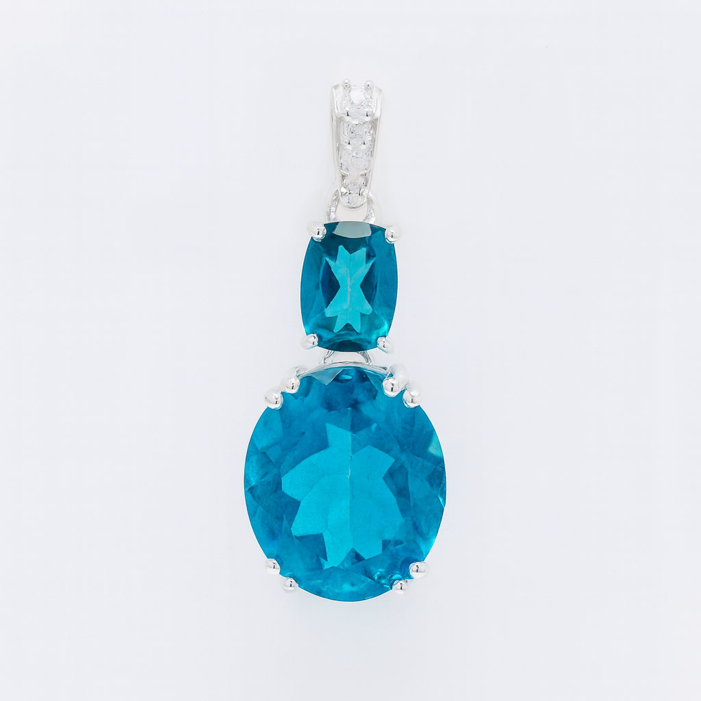 NO RESERVE 7.05 Ct Oval Paraiba Topaz, Cubic Zirconia 925 Sterling Silver Pendant