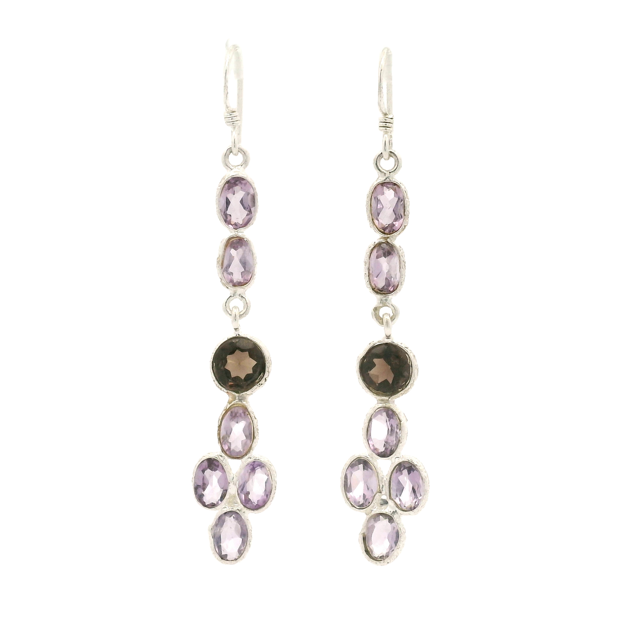 NO RESERVE 7.18 Ct Smoky Quartz, Amethyst 925 Sterling Silver Earrings