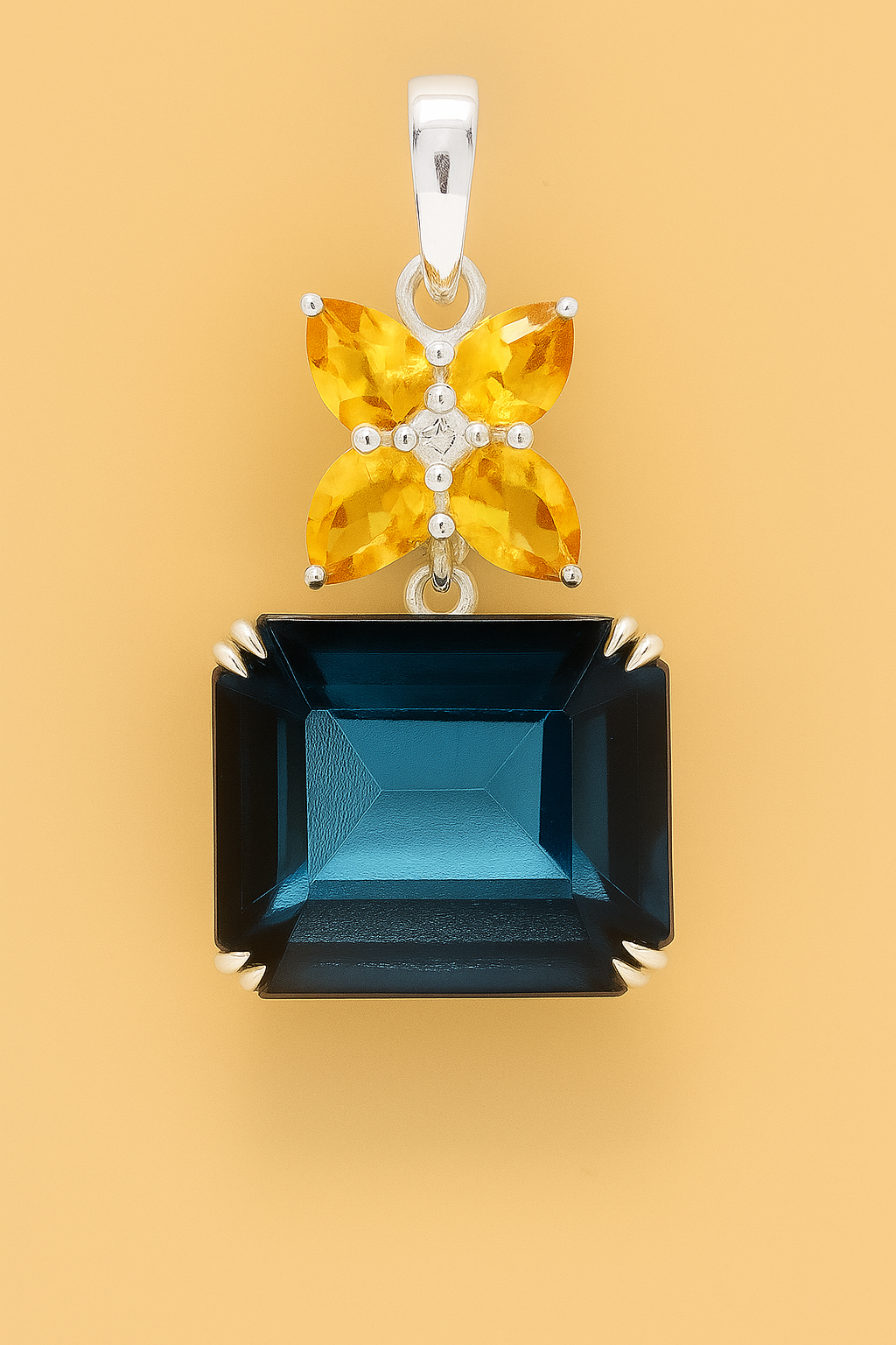 NO RESERVE 7.30 Ct Octagon Lbt Color Topaz, Citrine 925 Sterling Silver Pendant