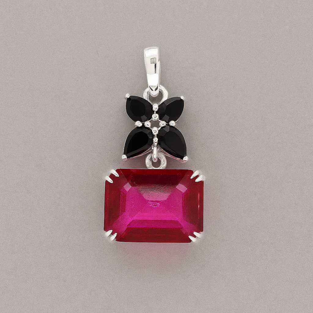 NO RESERVE 7.33 Ct Octagon Pink Topaz, Black Spinel 925 Sterling Silver Pendant
