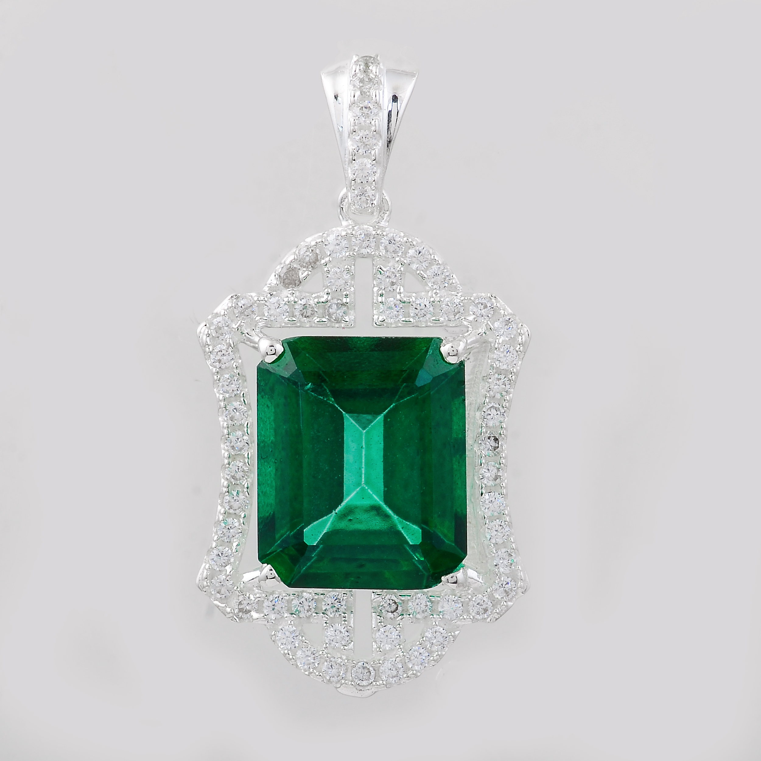 NO RESERVE 7.46 Ct Octagon Green Topaz, Cubic Zirconia, 925 Sterling Silver Pendant