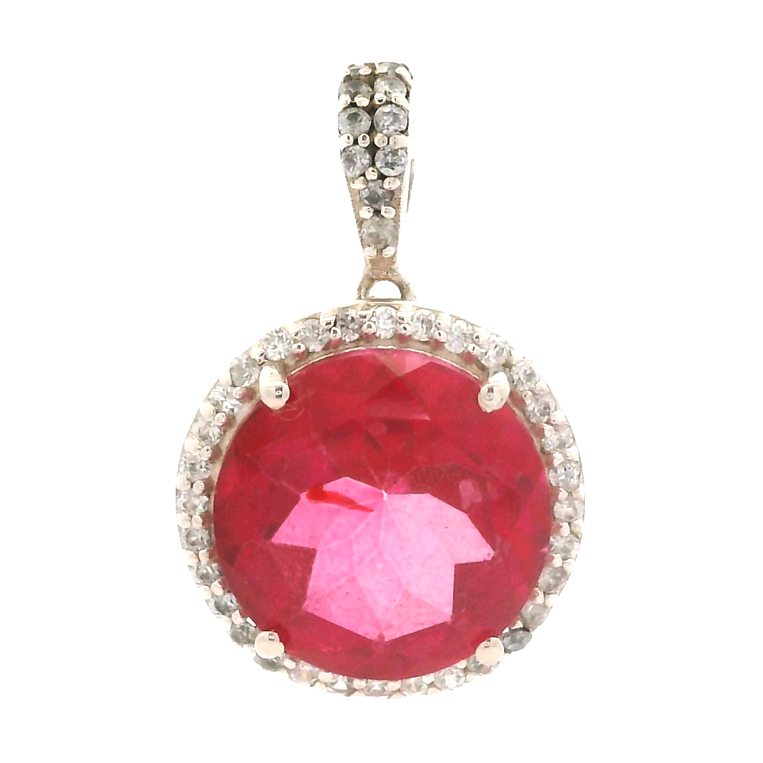 NO RESERVE 7.63 Ct Round Pink Topaz, White Zircon, 925 Sterling Silver Pendant