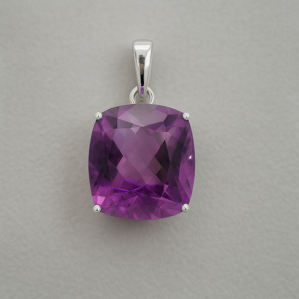 NO RESERVE 7.99 Ct Cushion Amethyst, Cubic Zirconia 925 Sterling Silver Pendant