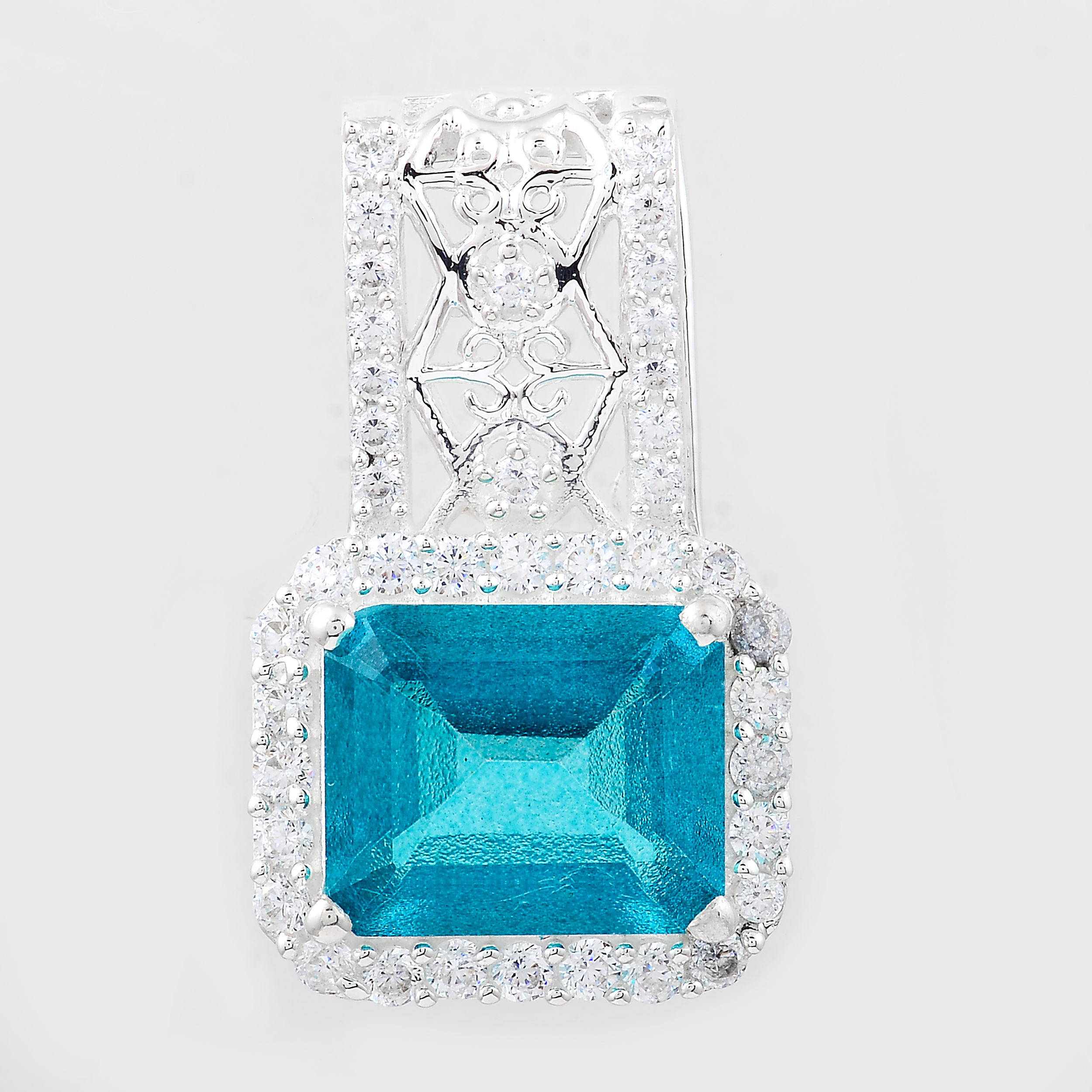 NO RESERVE 7.99 Ct Octagon Pariba Topaz, Cubic Zirconia 925 Sterling Silver Pendant