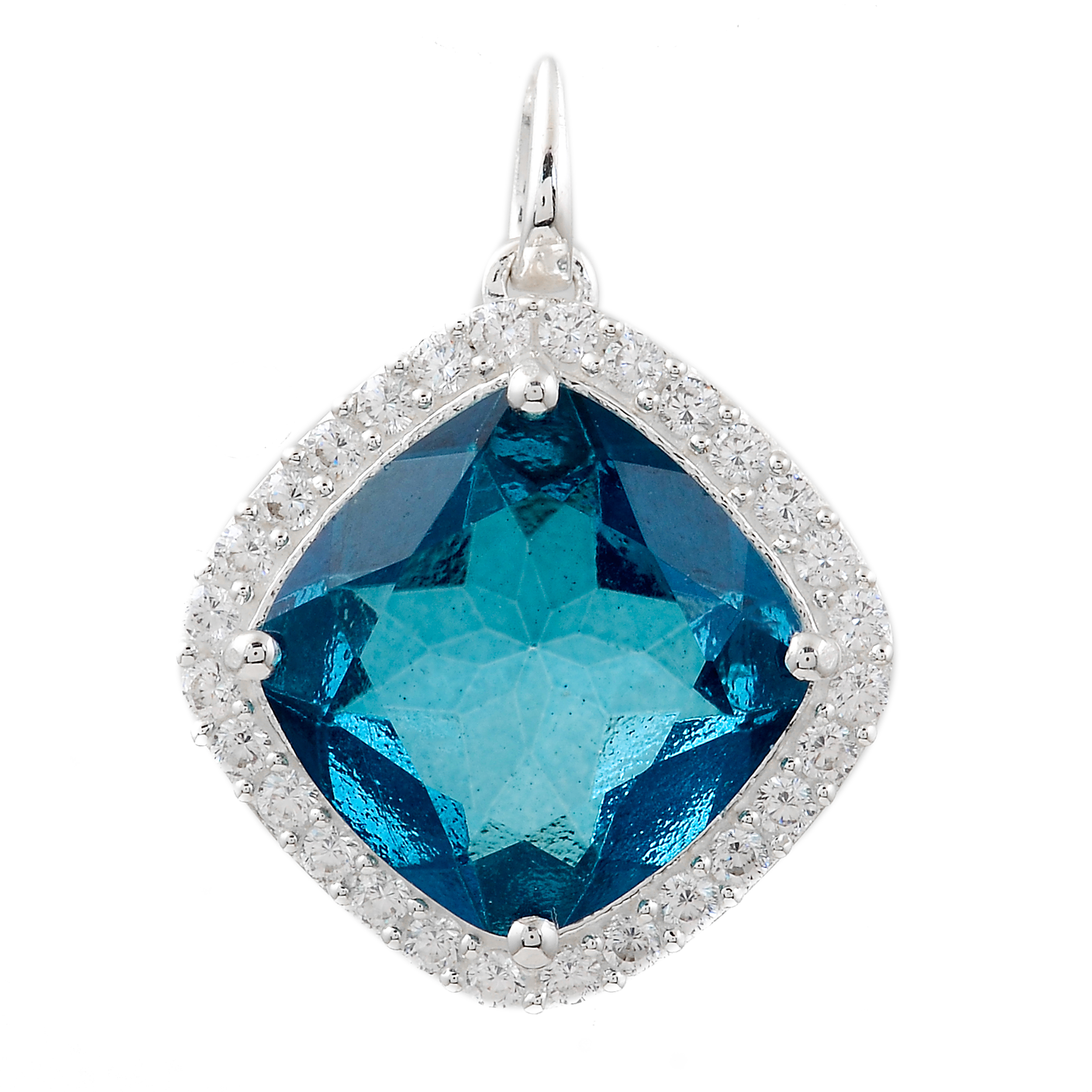 NO RESERVE 8.47 Ct Cushion Lbt Color Topaz, Cubic Zirconia, 925 Sterling Silver Pendant