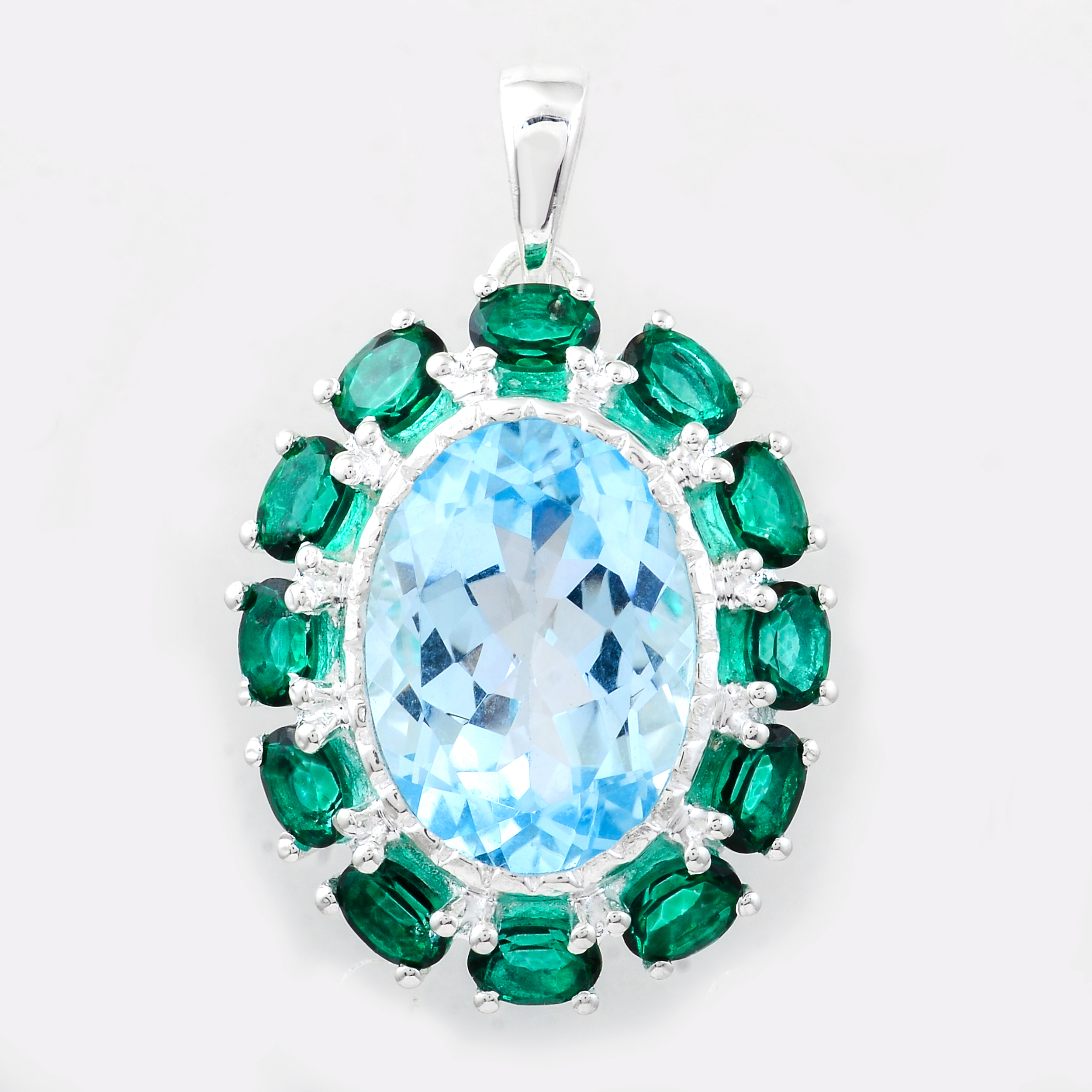 NO RESERVE 8.51 Ct Oval Blue Topaz, Green Topaz, 925 Sterling Silver Pendant