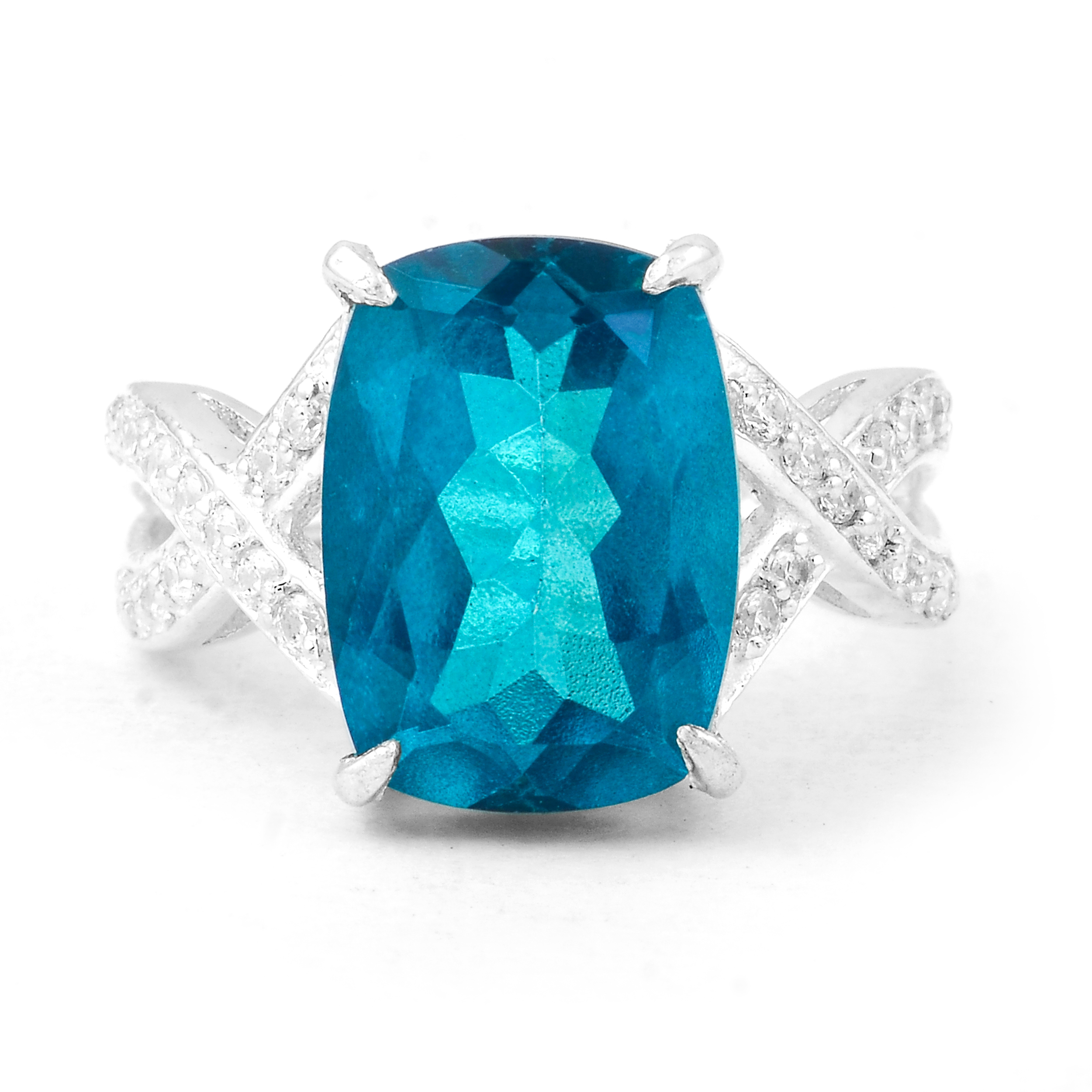 NO RESERVE 8.68 Ct Cushion Pariba Topaz, Cubic Zirconia, 925 Sterling Silver Ring