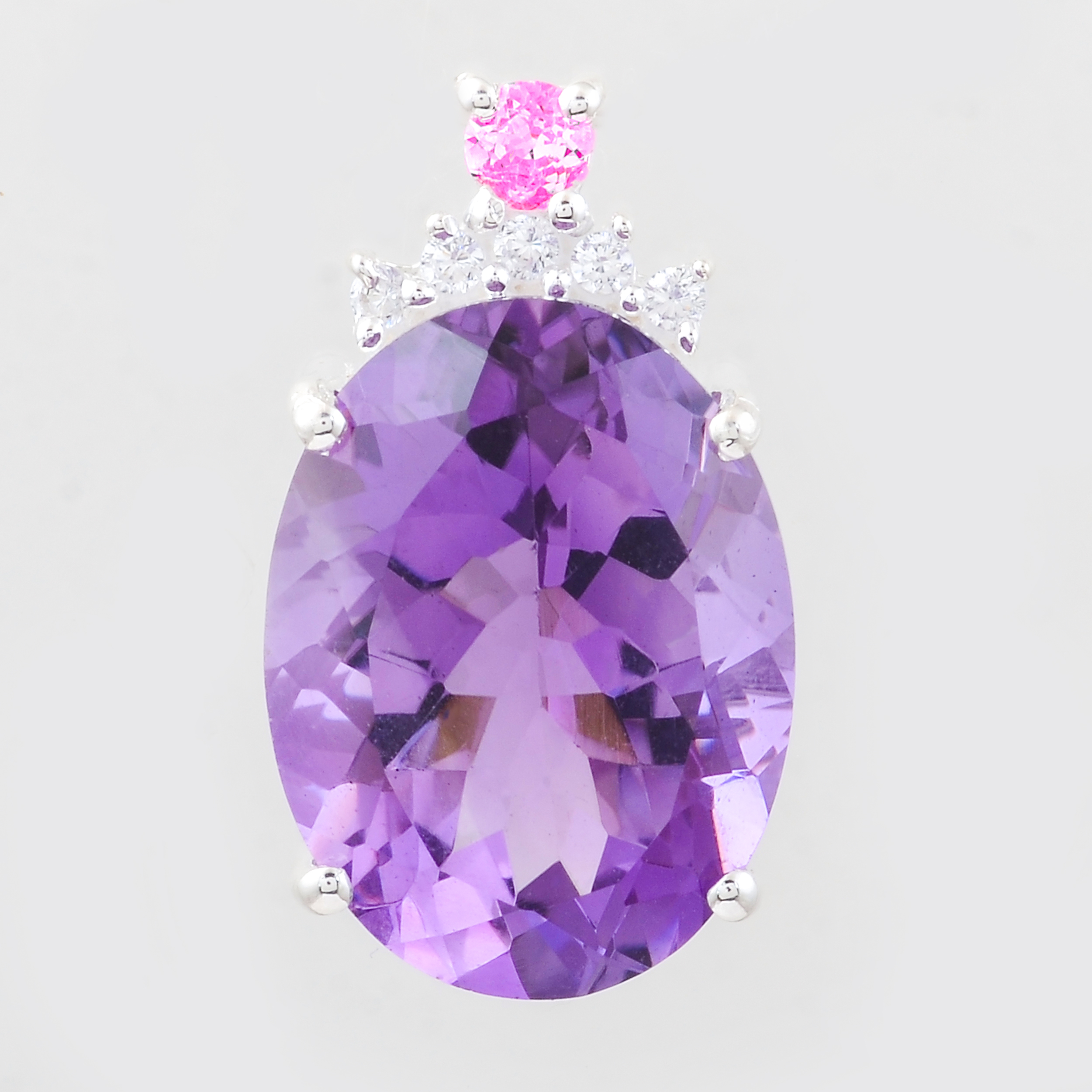 NO RESERVE 8.75 Ct Oval Amethyst, White Topaz, Cubic Zirconia 925 Sterling Silver Pendant