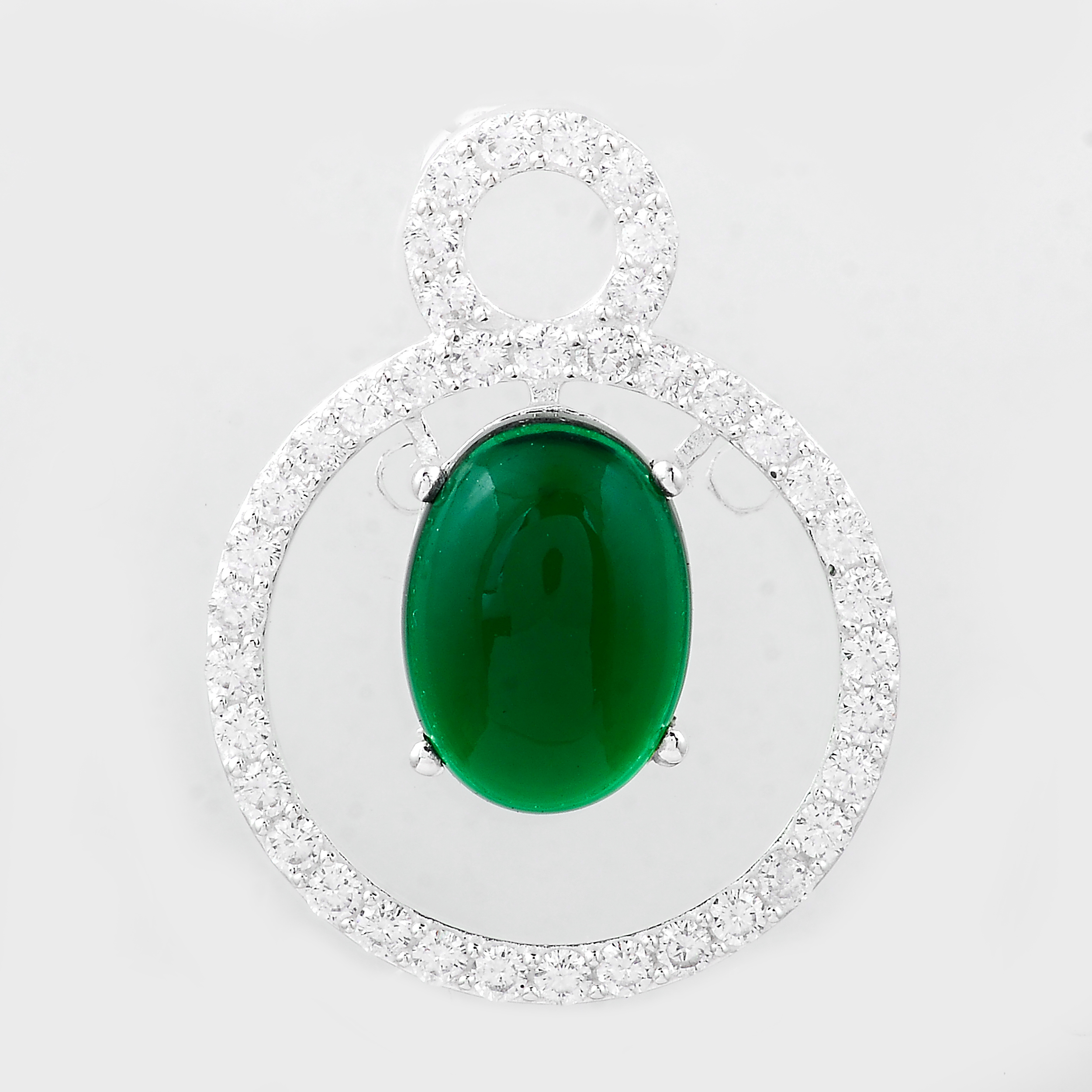 NO RESERVE 8.76 Ct Oval Cr Emerald, Cubic Zirconia, 925 Sterling Silver Pendant