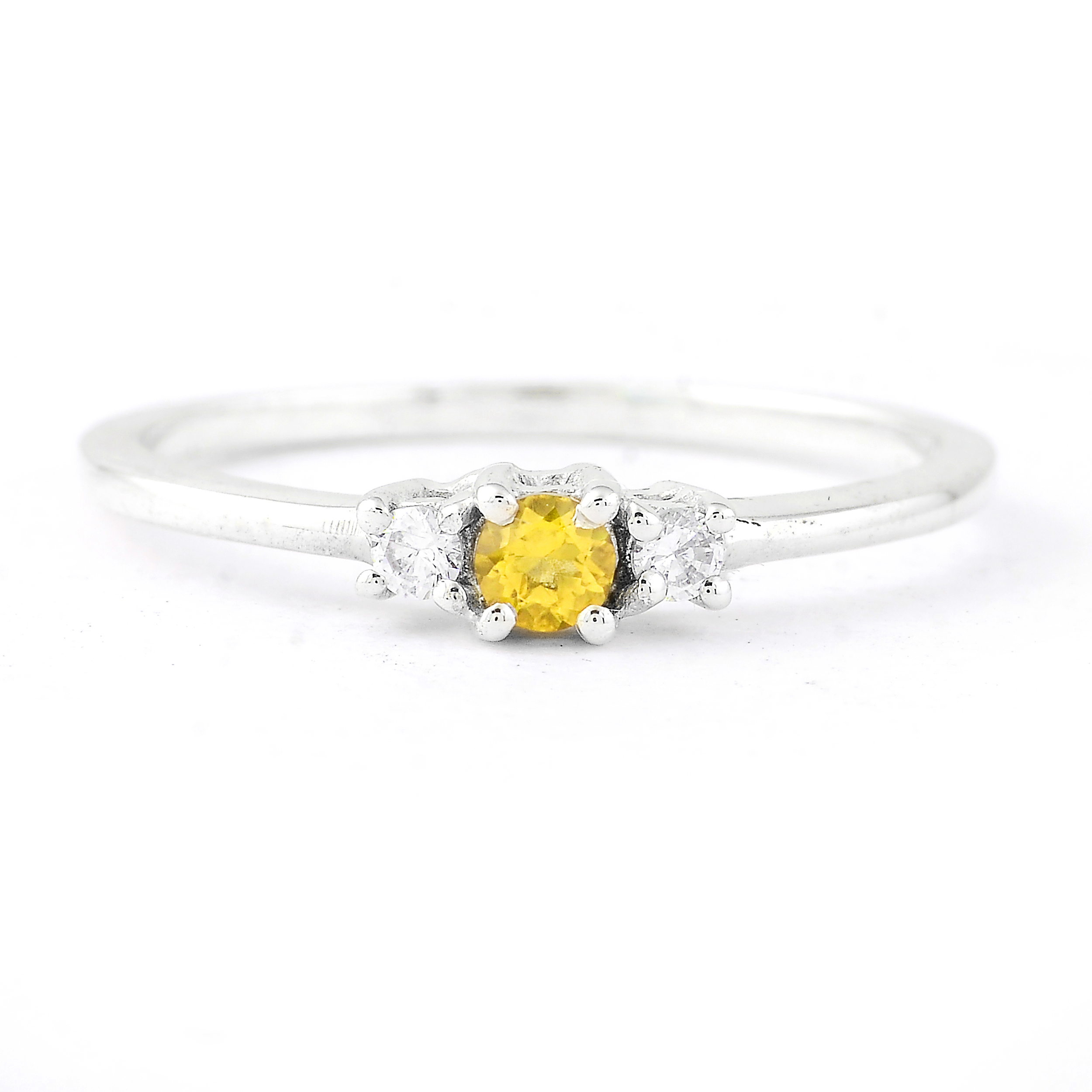No Reserve 925 Sterling Silver 0.22 Ct Round Citrine Cubic Zirconia Ring 7 US Ring Size