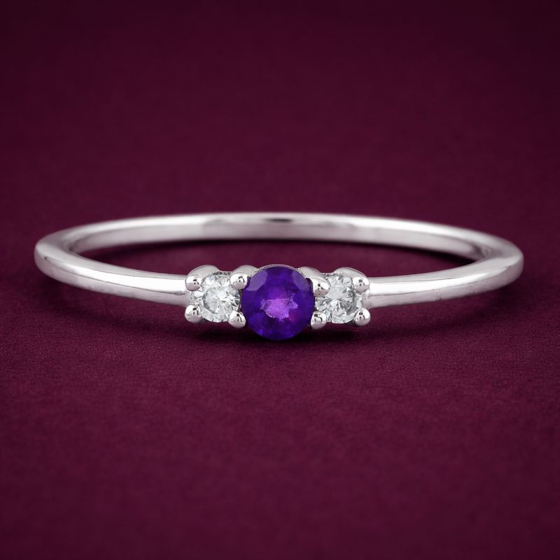 No Reserve 925 Sterling Silver 0.24 Ct Round Amethyst Cubic Zirconia Ring 7 US Ring Size