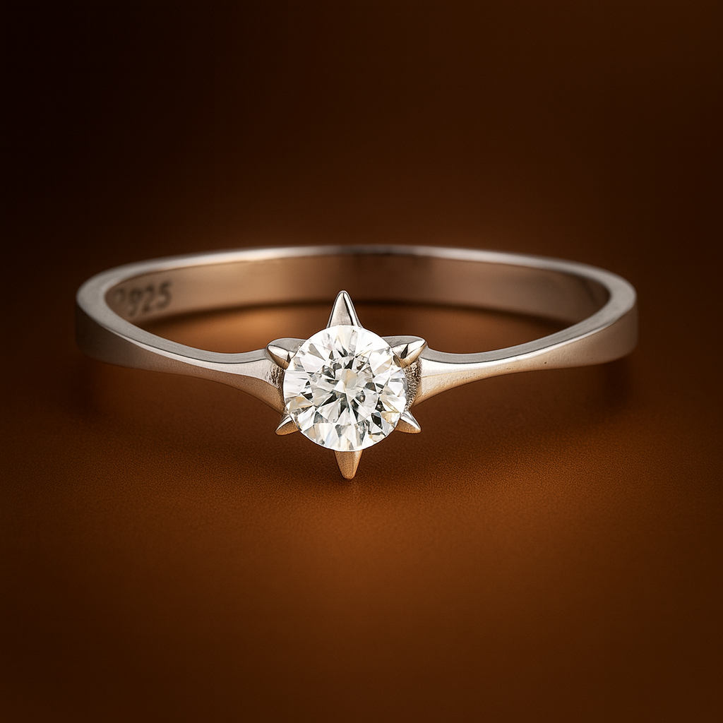 No Reserve 925 Sterling Silver 0.39 Ct Cubic Zirconia Ring 7 US Ring Size