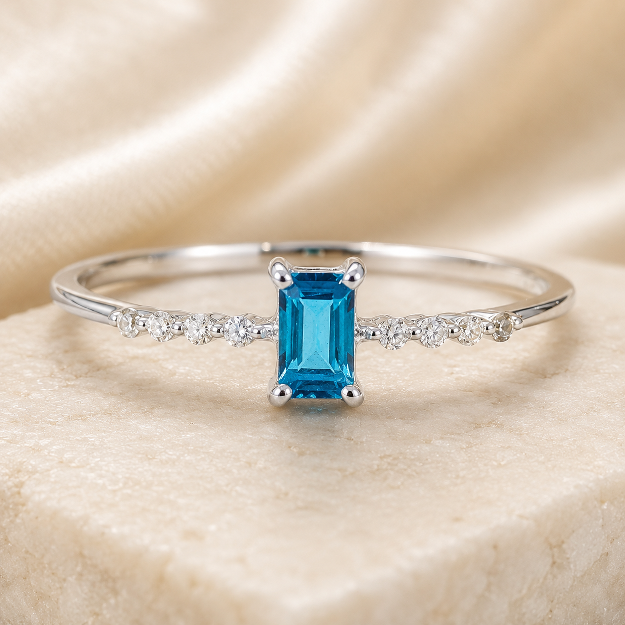 No Reserve 925 Sterling Silver 0.46 Ct Octagon Paraiba Topaz Cubic Zirconia Ring 9 US Ring Size