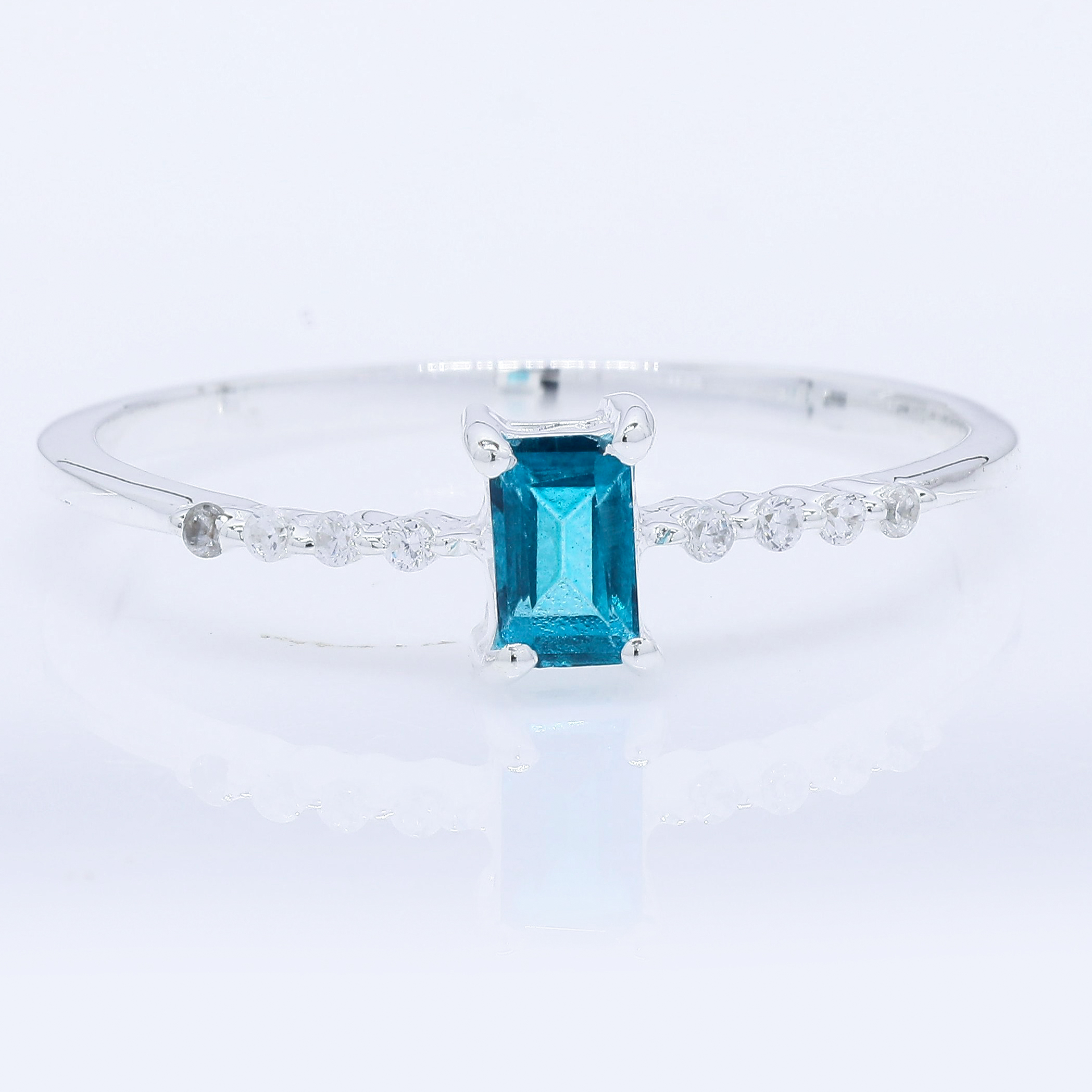 No Reserve 925 Sterling Silver 0.46 Ct Octagon Paraiba Topaz Cubic Zirconia Ring 9 US Ring Size