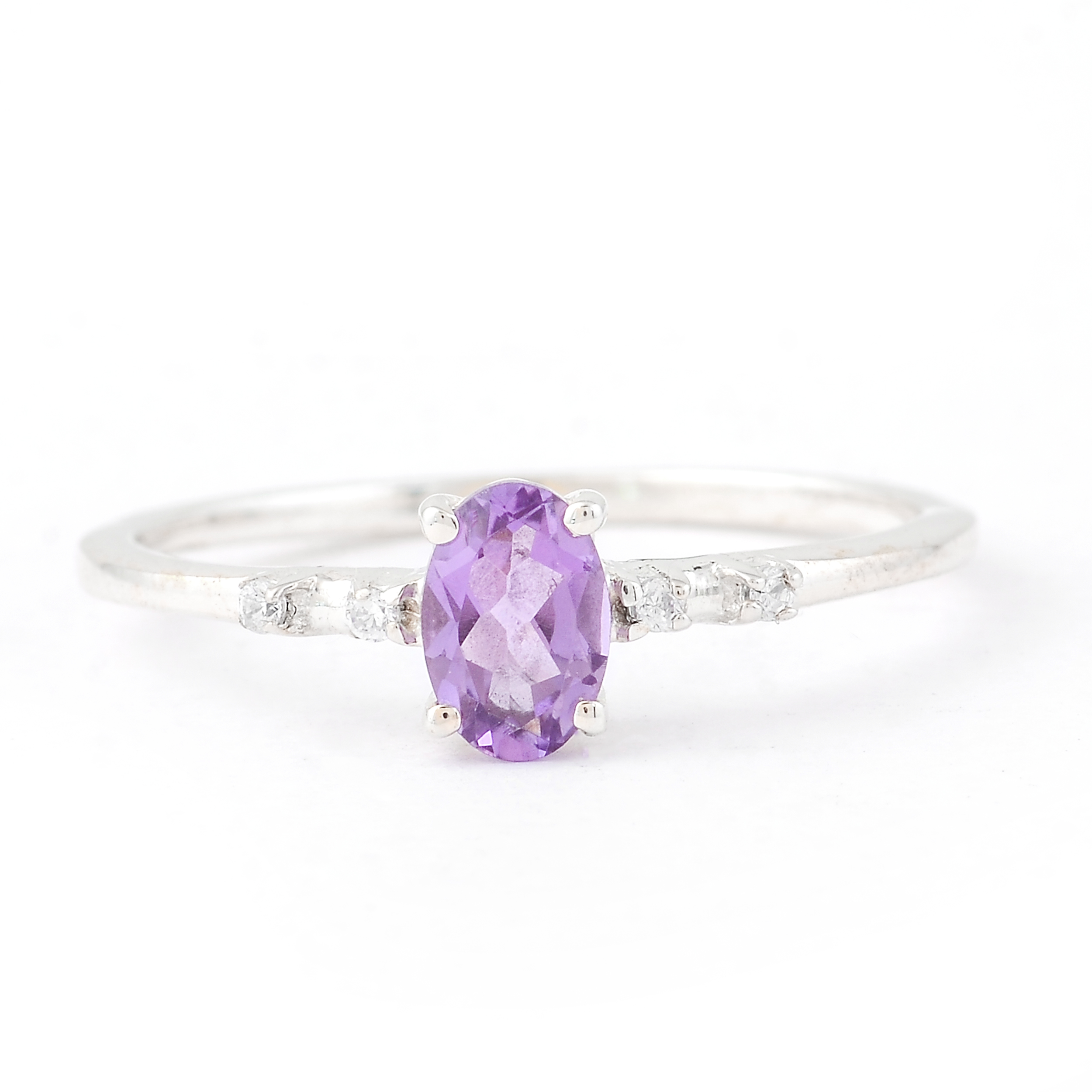 No Reserve 925 Sterling Silver 0.47 Ct Oval Amethyst Cubic Zirconia Ring 7 US Ring Size