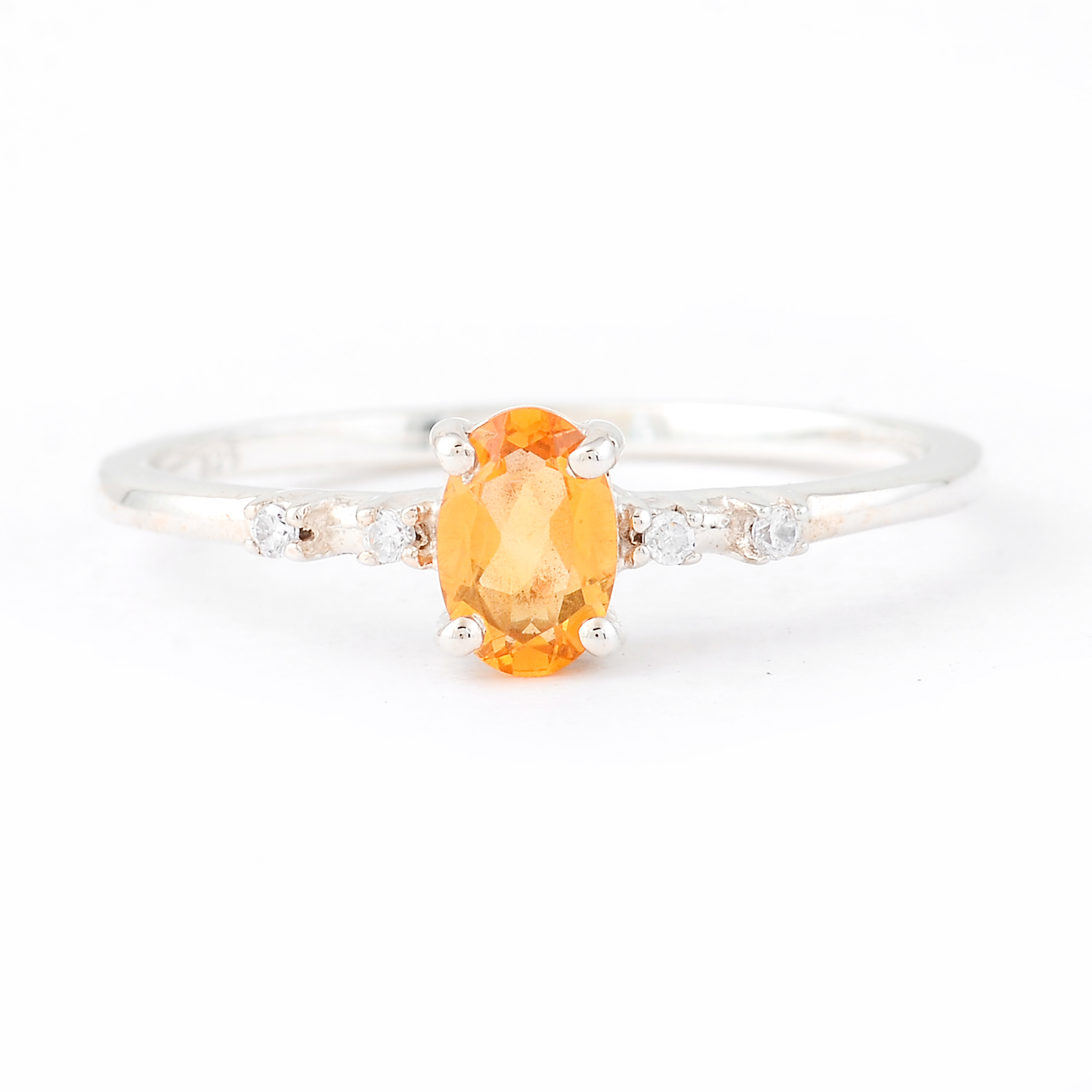 No Reserve 925 Sterling Silver 0.48 Ct Oval Citrine Cubic Zirconia Ring 7 US Ring Size