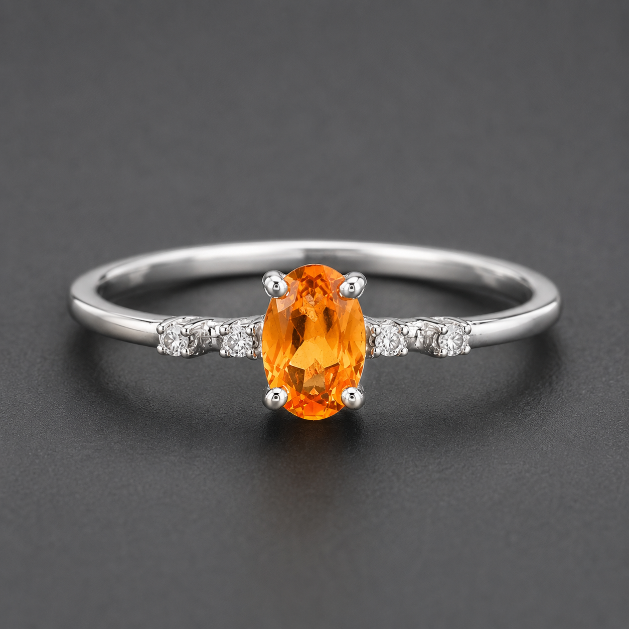 No Reserve 925 Sterling Silver 0.48 Ct Oval Citrine Cubic Zirconia Ring 7 US Ring Size