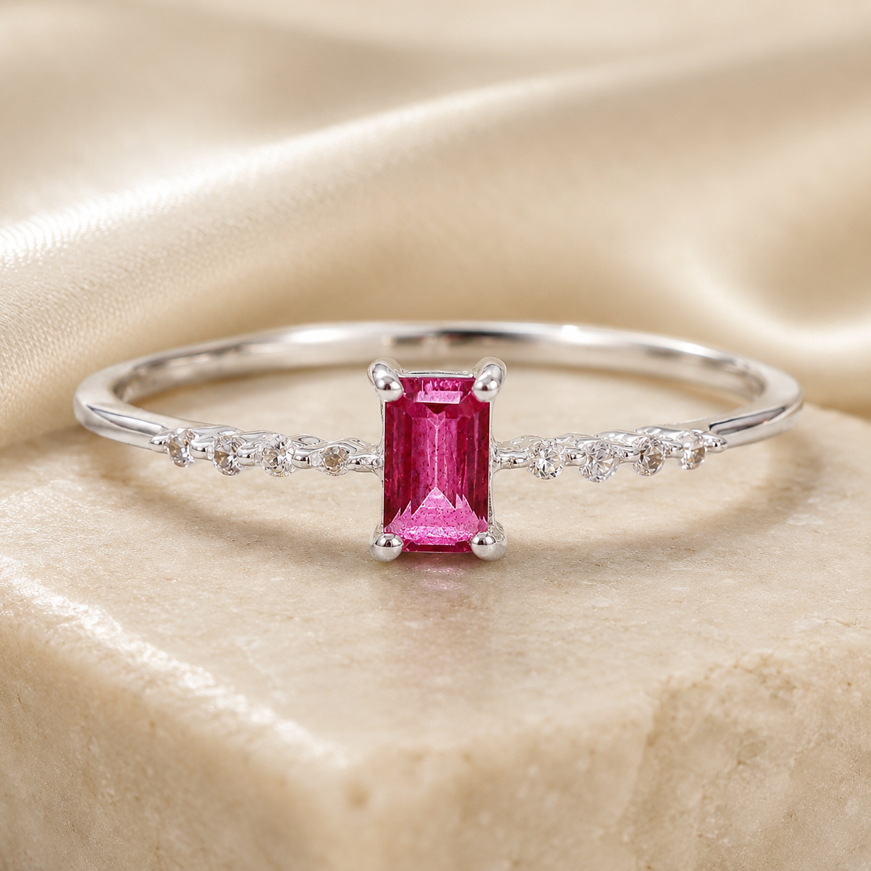 No Reserve 925 Sterling Silver 0.51 Ct Octagon Pink Topaz Cubic Zirconia Ring 9 US Ring Size