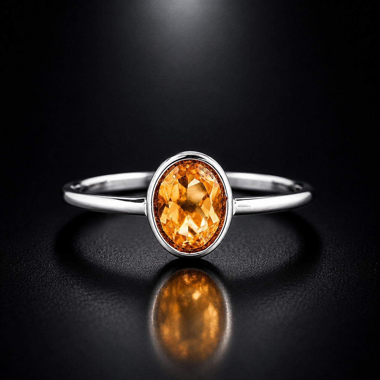 No Reserve 925 Sterling Silver 0.68 Ct Oval Citrine Ring 7 US Ring Size