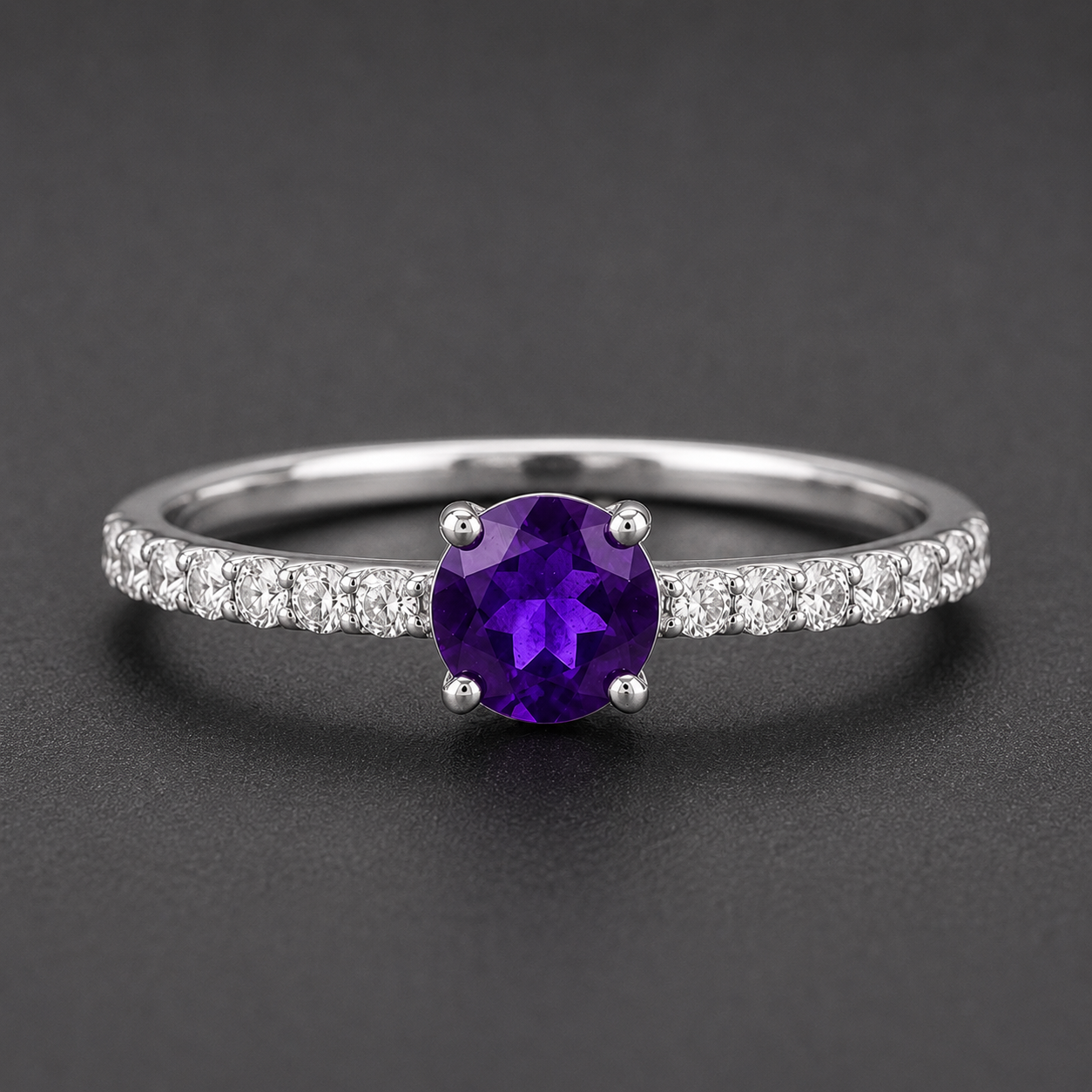 No Reserve 925 Sterling Silver 0.75 Ct Round Amethyst Cubic Zirconia Ring 7 US Ring Size