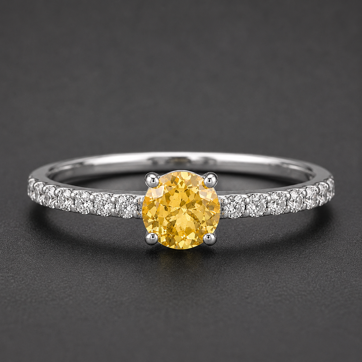 No Reserve 925 Sterling Silver 0.82 Ct Round Citrine Cubic Zirconia Ring 7 US Ring Size