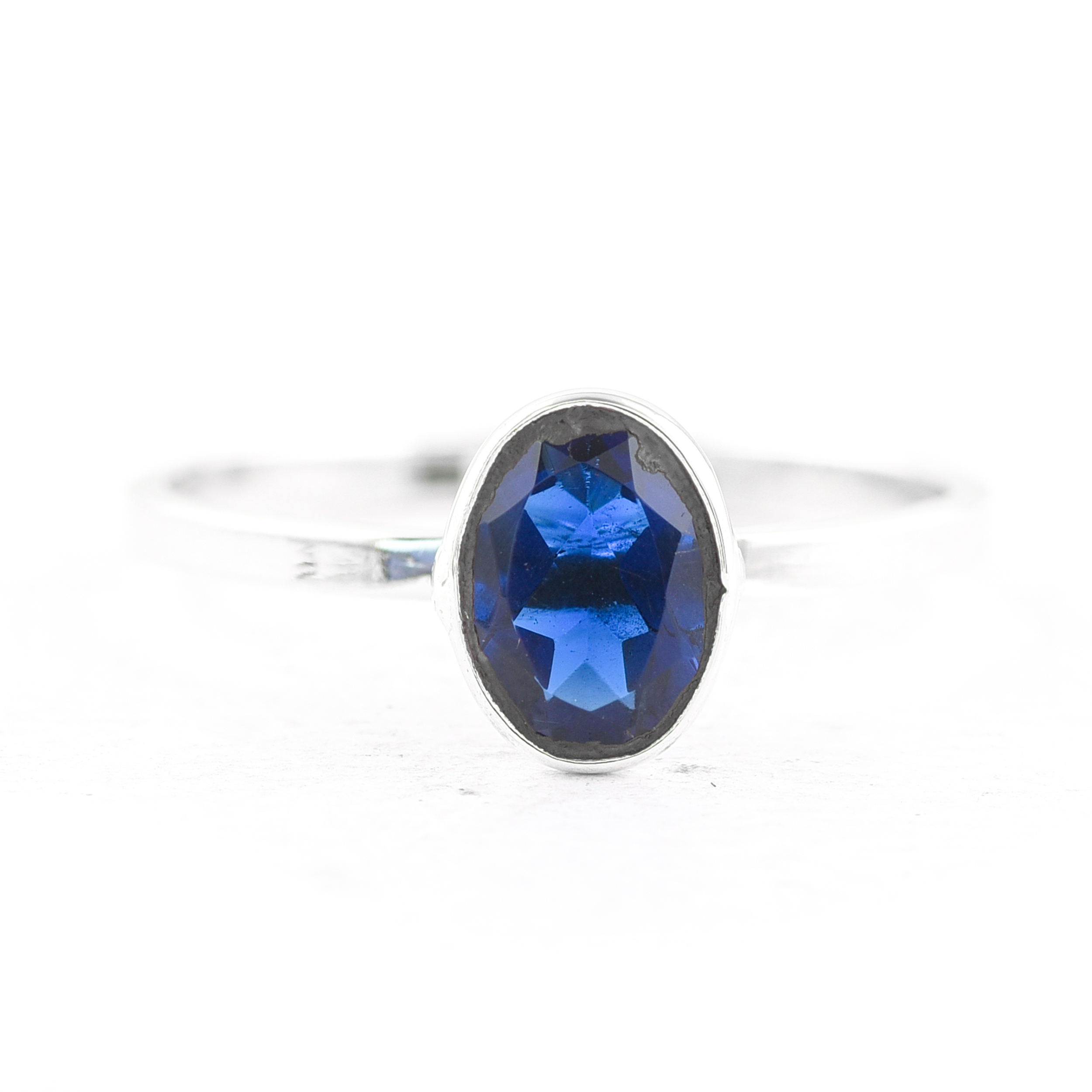 No Reserve 925 Sterling Silver 1.08 Ct Oval Created London Blue Topaz Ring 8 US Ring Size
