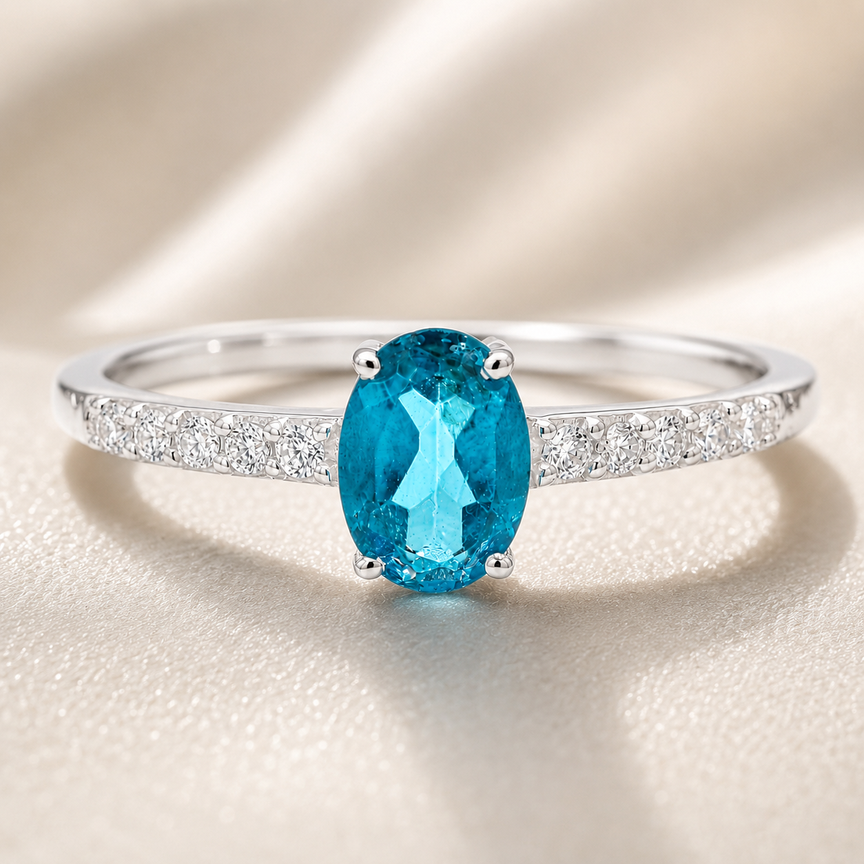 No Reserve 925 Sterling Silver 1.08 Ct Oval Paraiba Topaz Cubic Zirconia Ring 9 US Ring Size